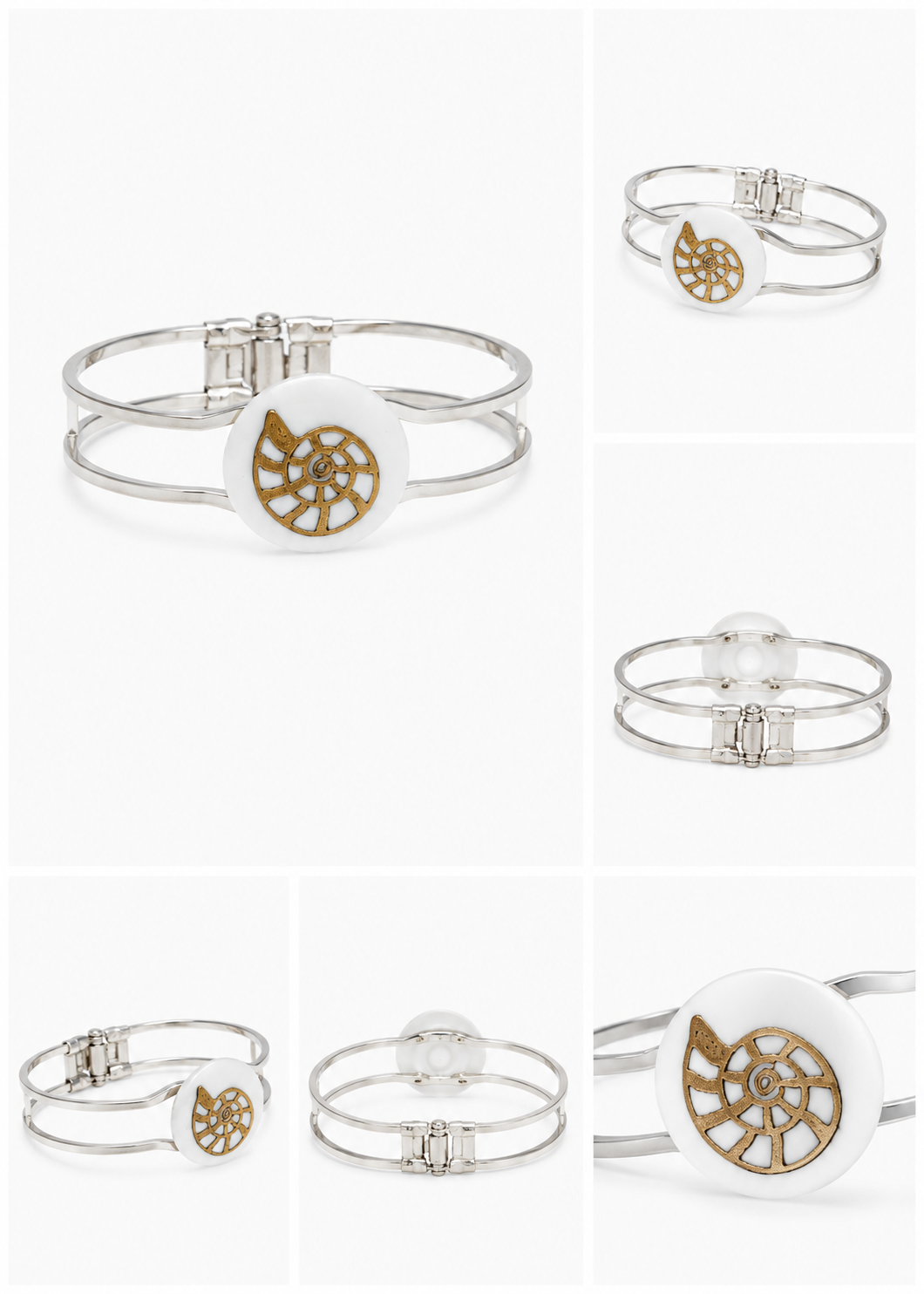 Coastal Gold Seashell Silver Adjustable Cuff Bracelet