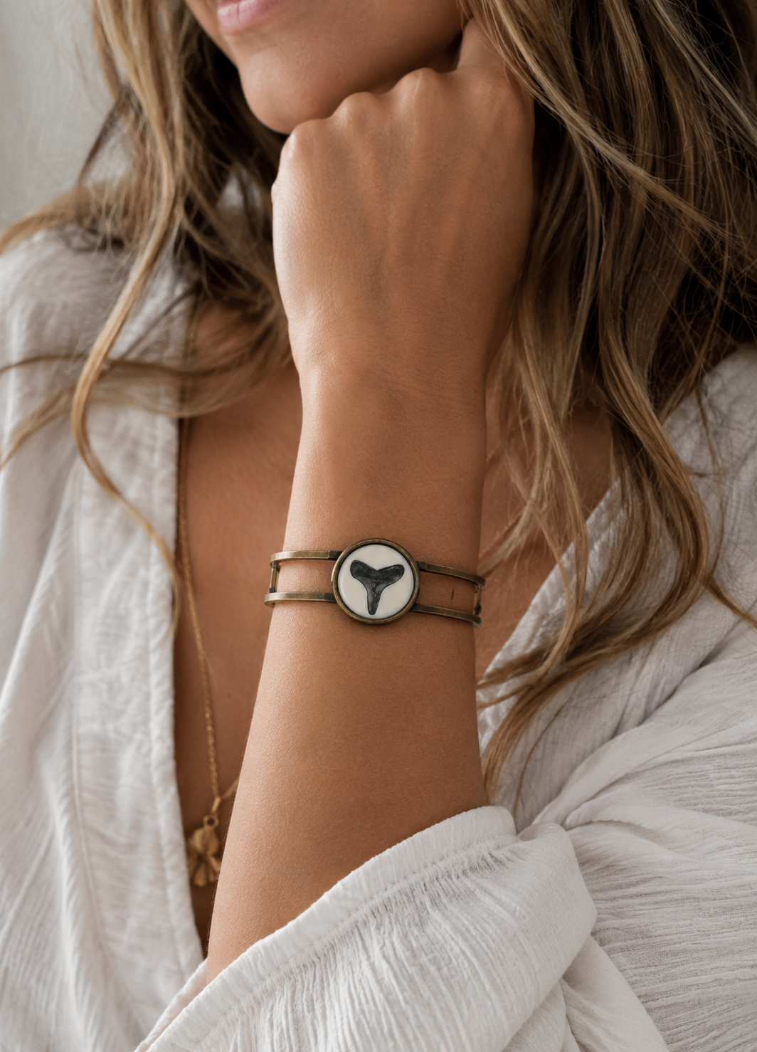 Coastal Shark Tooth Bronze Adjustable Cuff Bracelet