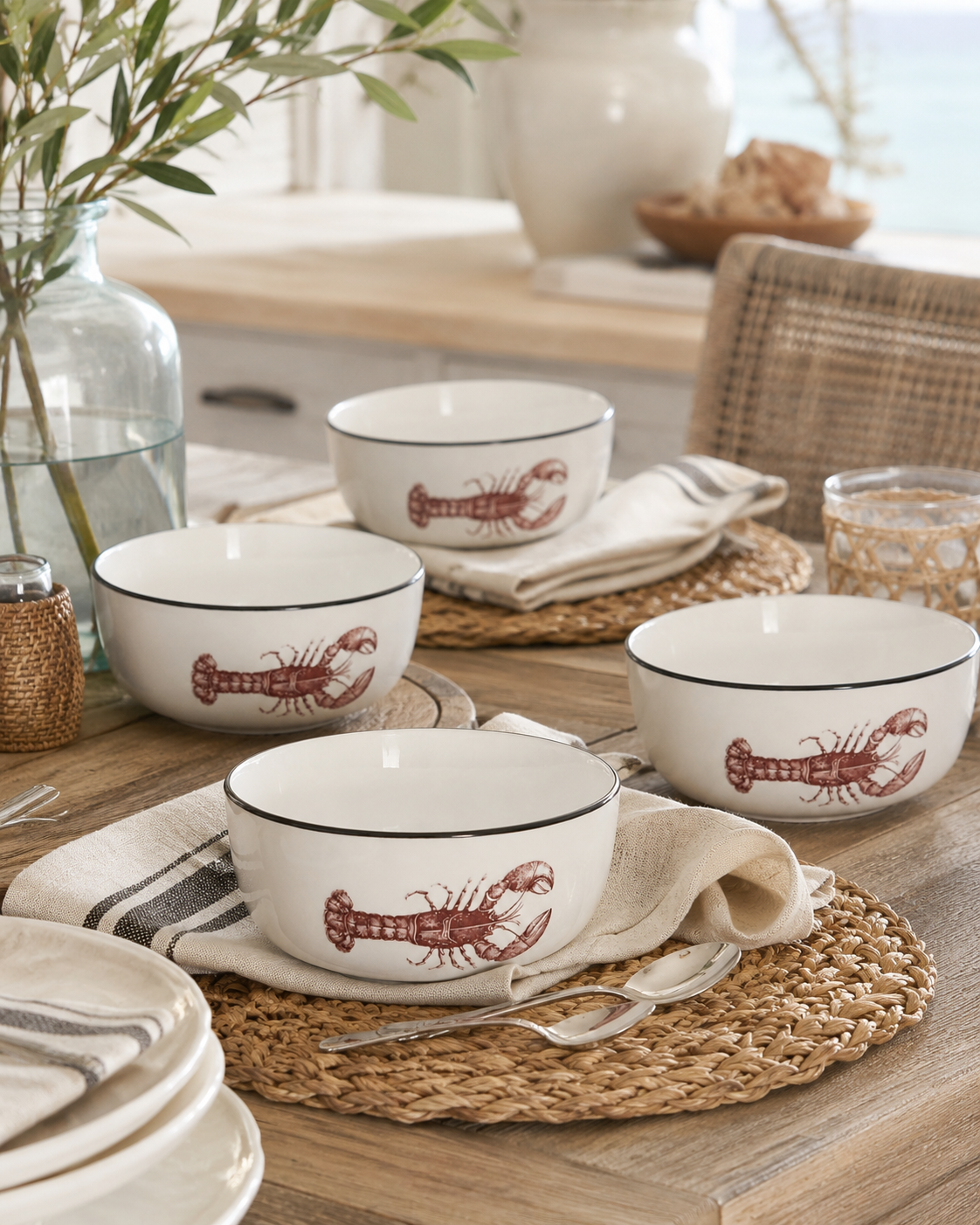 Red Lobster Porcelain Bowl Set – Set of 4