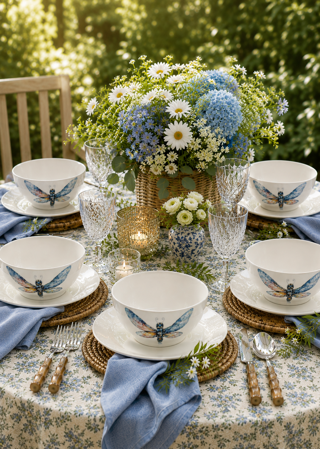 Garden Dragonfly Porcelain Bowl Collection – Elegant Outdoor Tablescape