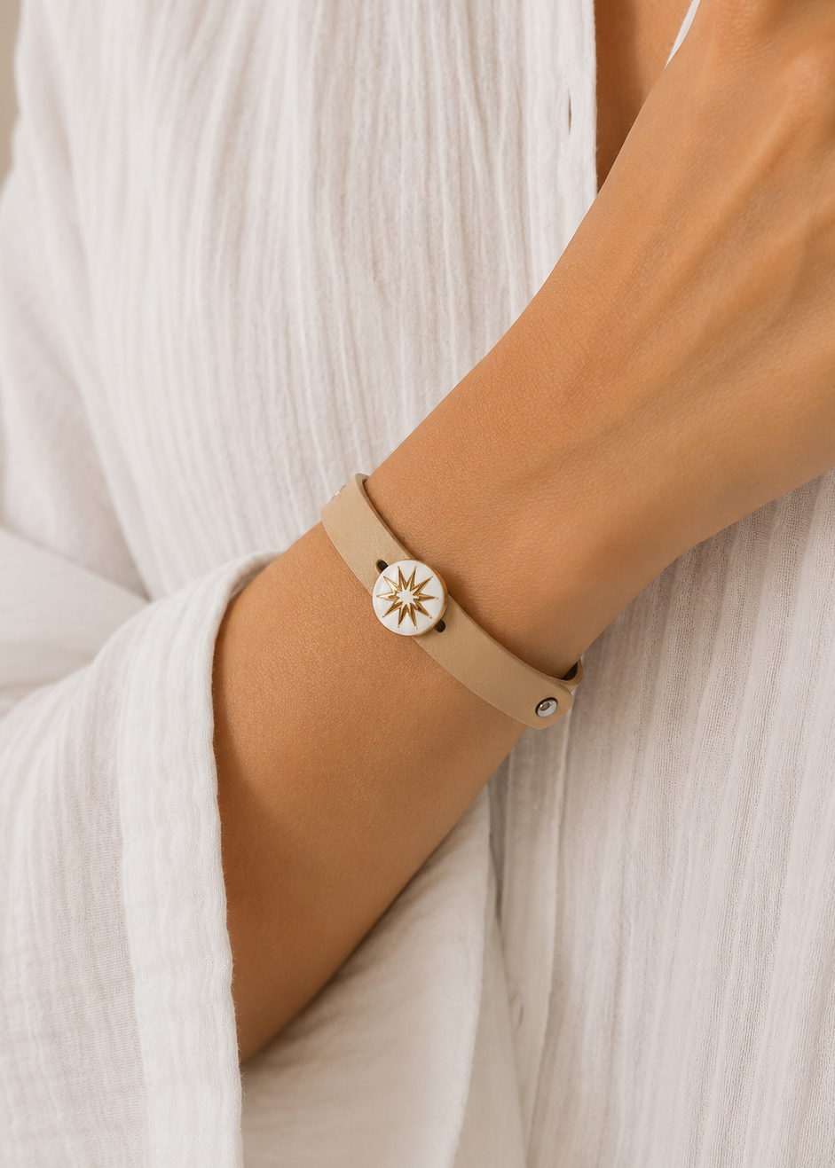 Gold Star Leather Wrap Bracelet