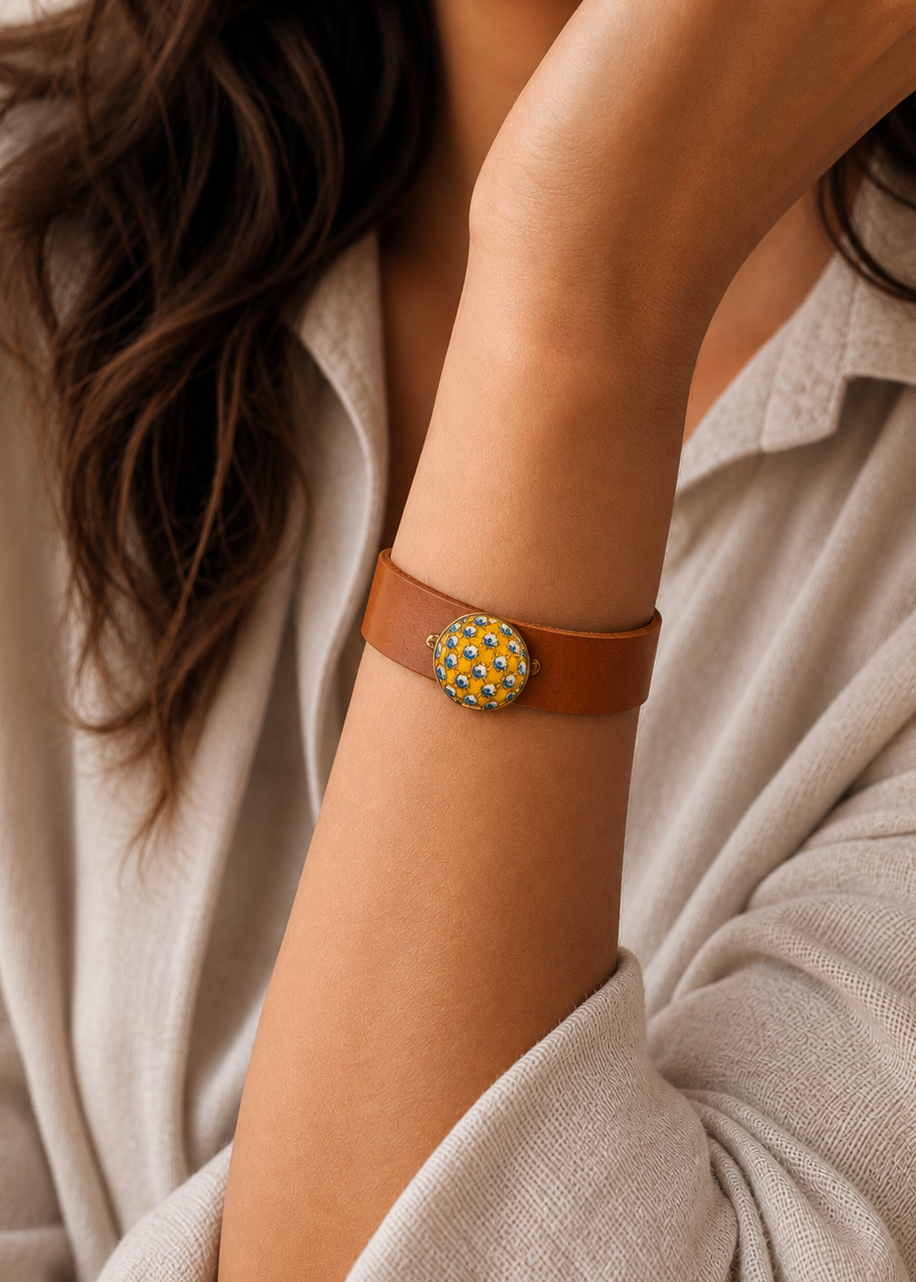 Geometric Design Leather Wrap Bracelet