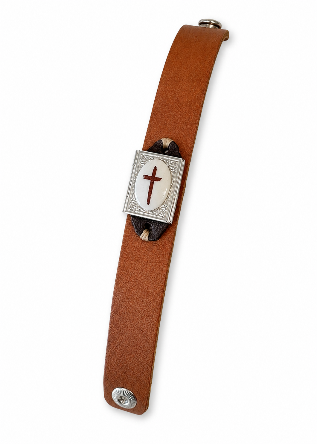 Locket Gold Cross Pendant Leather Bracelet