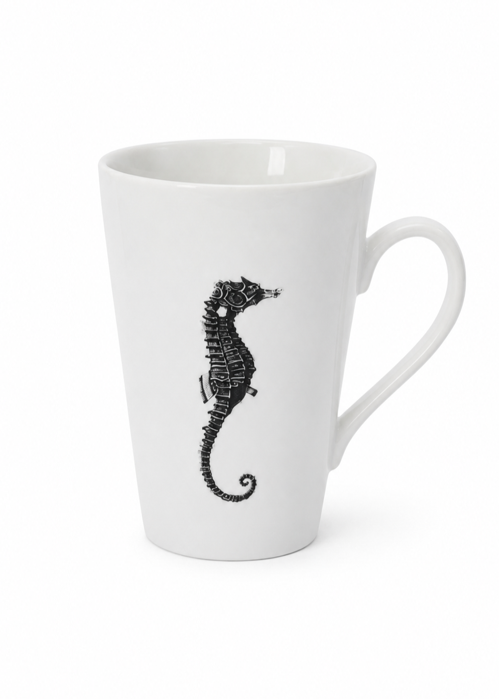 Hand-Painted Coastal Black Seahorse Porcelain Mug