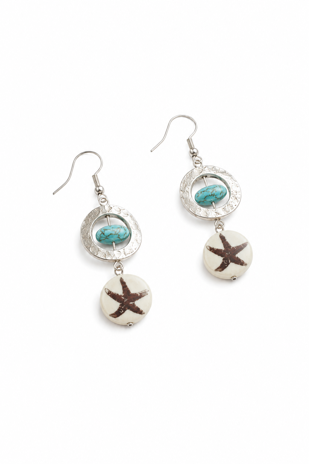 Turquoise & Starfish Porcelain Drop Earrings