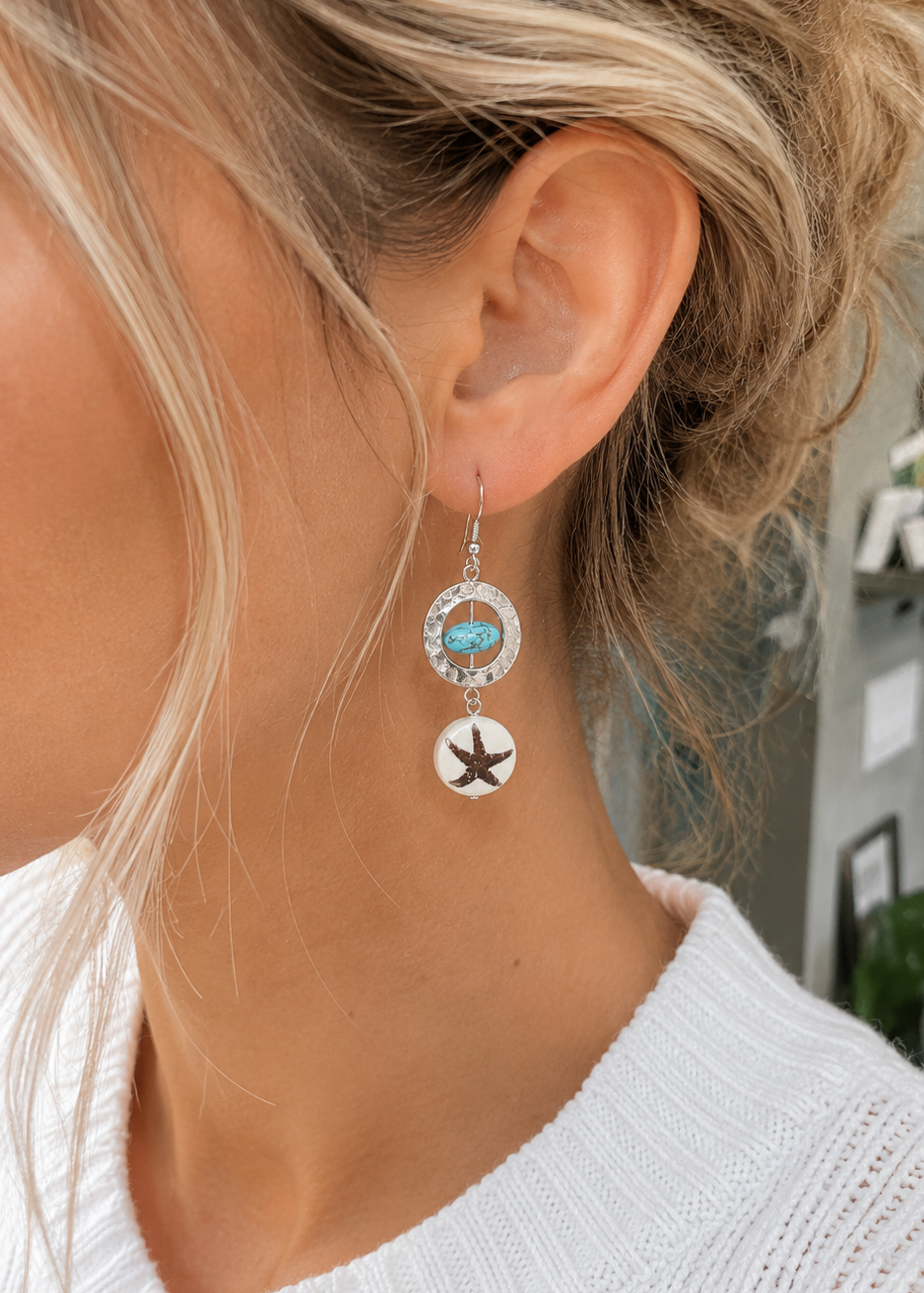 Turquoise & Starfish Porcelain Drop Earrings