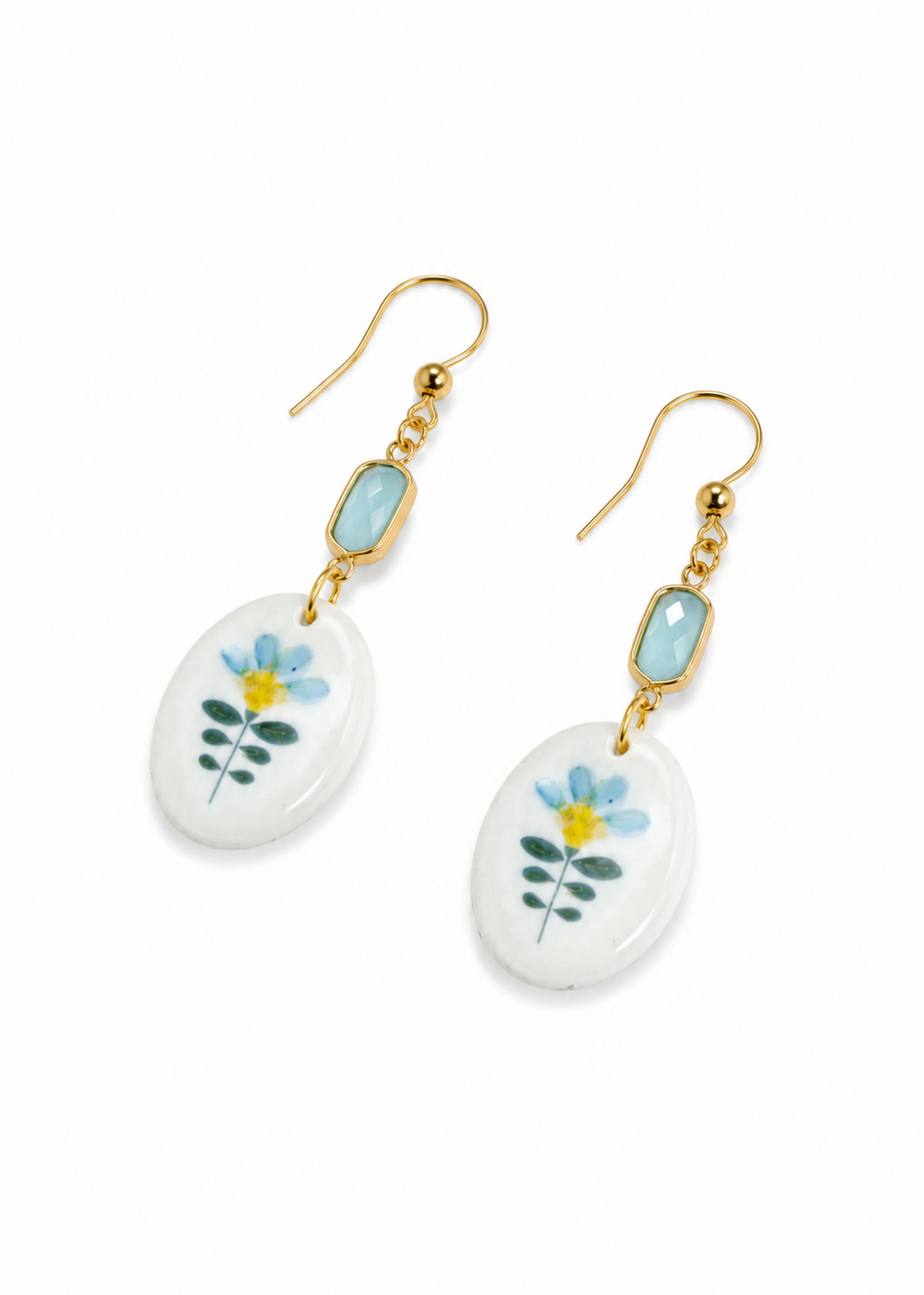 Blue Floral Porcelain Drop Earrings