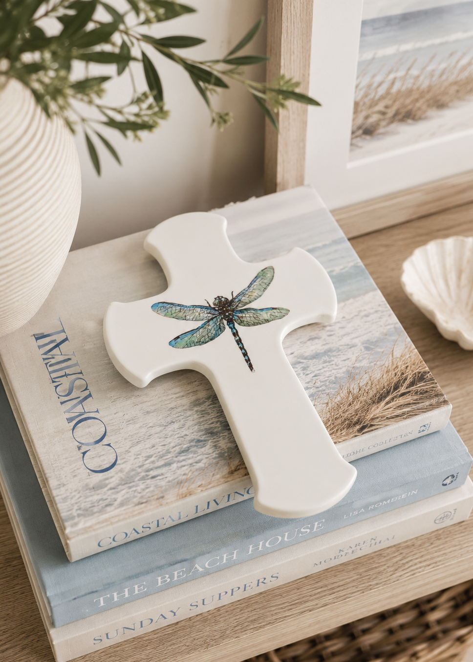 Blue Dragonfly Porcelain Wall Cross Decor