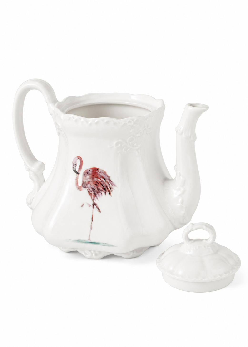 Hand-Painted Flamingo Porcelain Teapot Pitcher