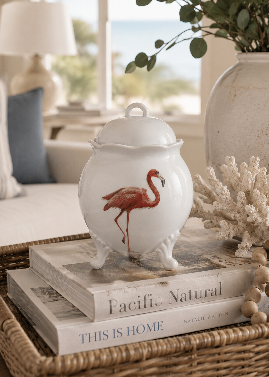 Coastal Flamingo Porcelain Decorative Jar