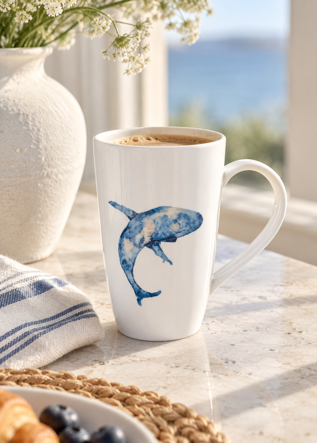 Hand-Painted Coastal Whale Porcelain Mug