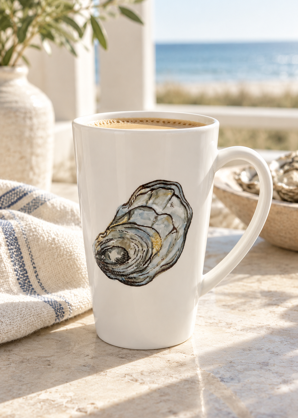 Hand-Painted Oyster Porcelain Mug