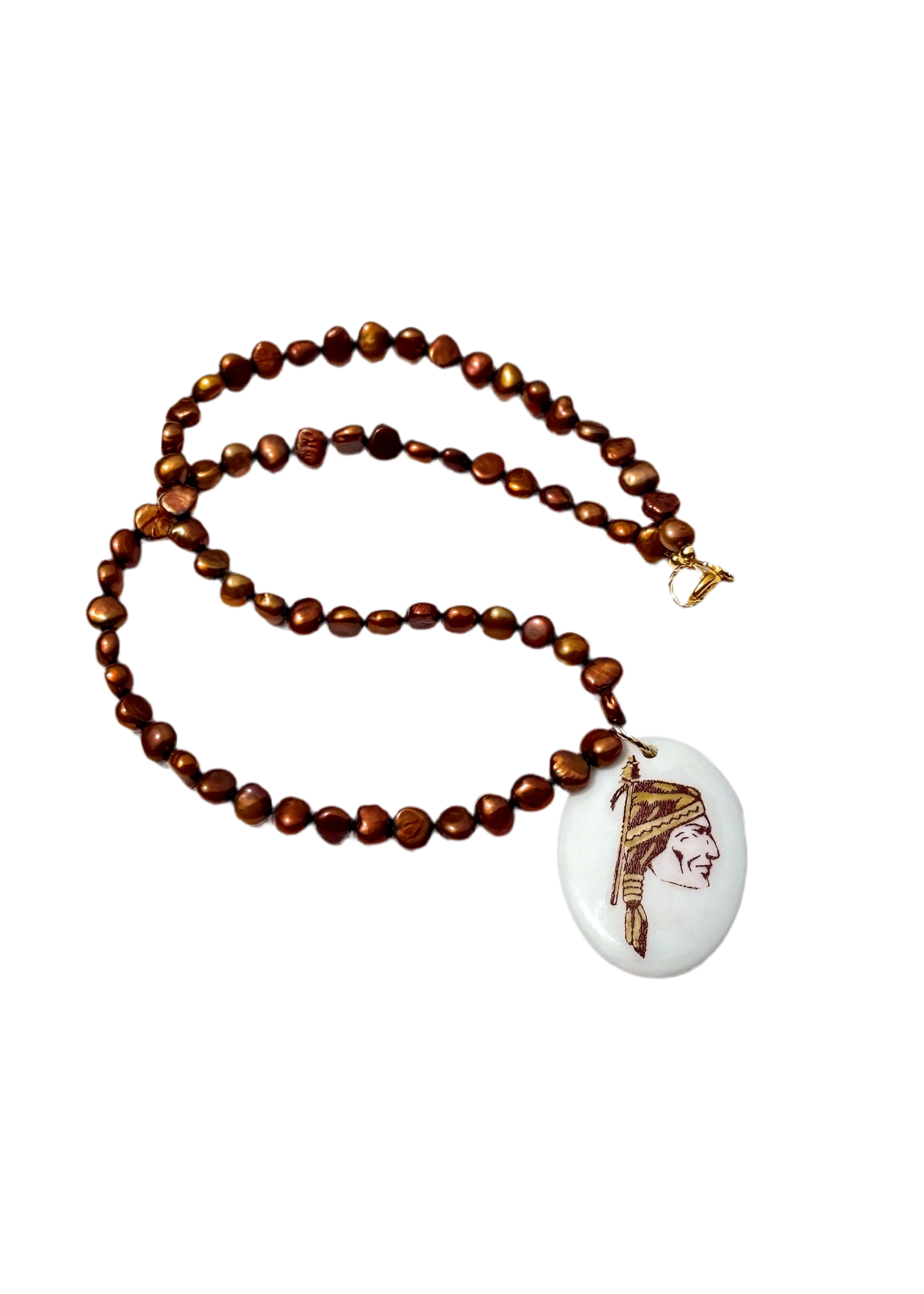 College Football Beaded Necklace – Indian Head Porcelain Pendant