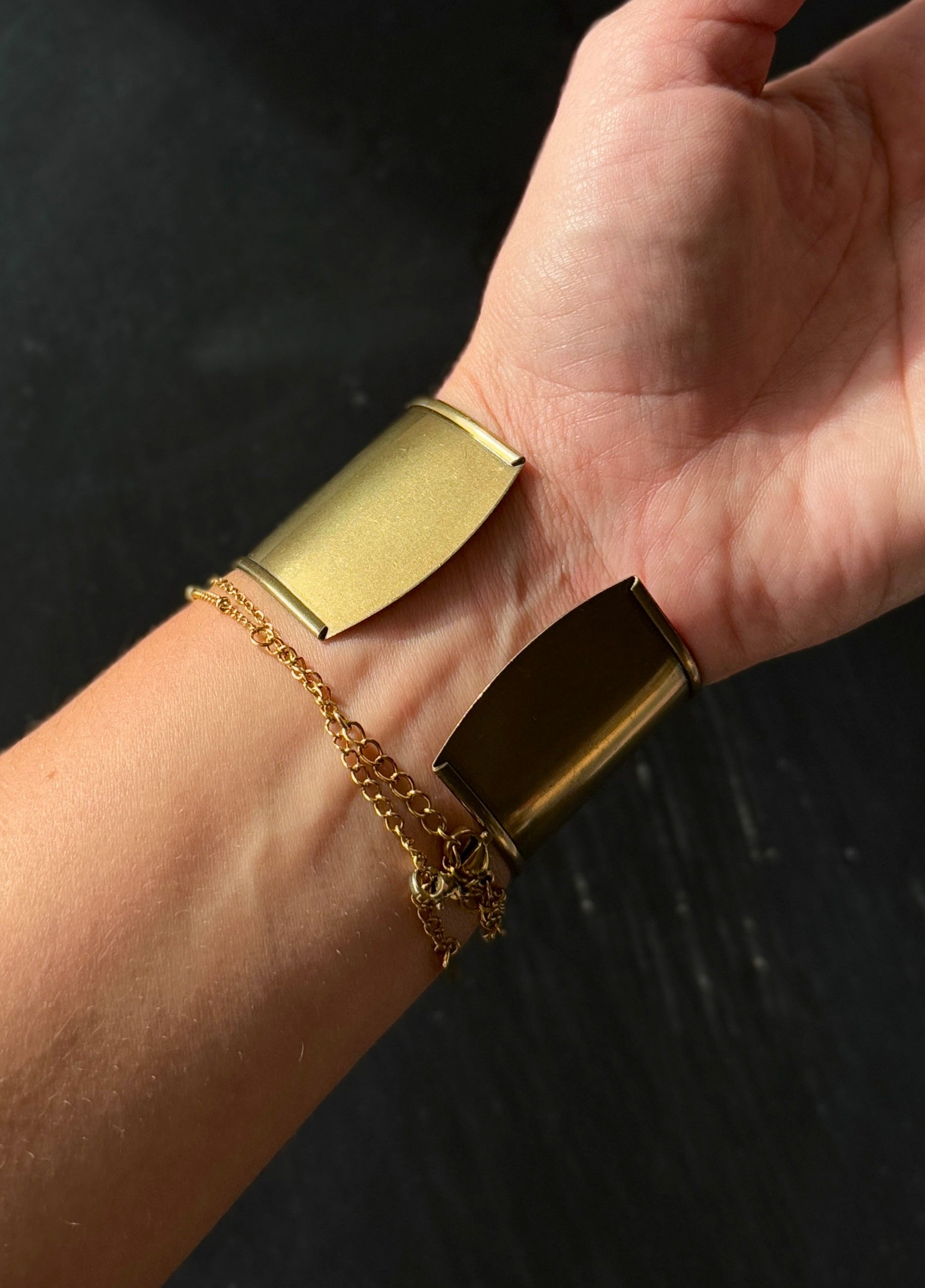 Palm Tree Porcelain Pendant Brass Cuff Bracelet