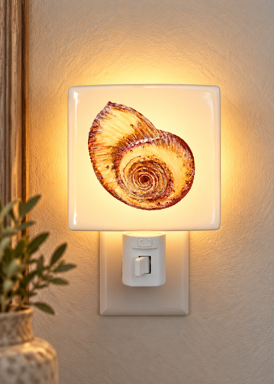 Hand-Painted Golden Seashell Porcelain Night Light