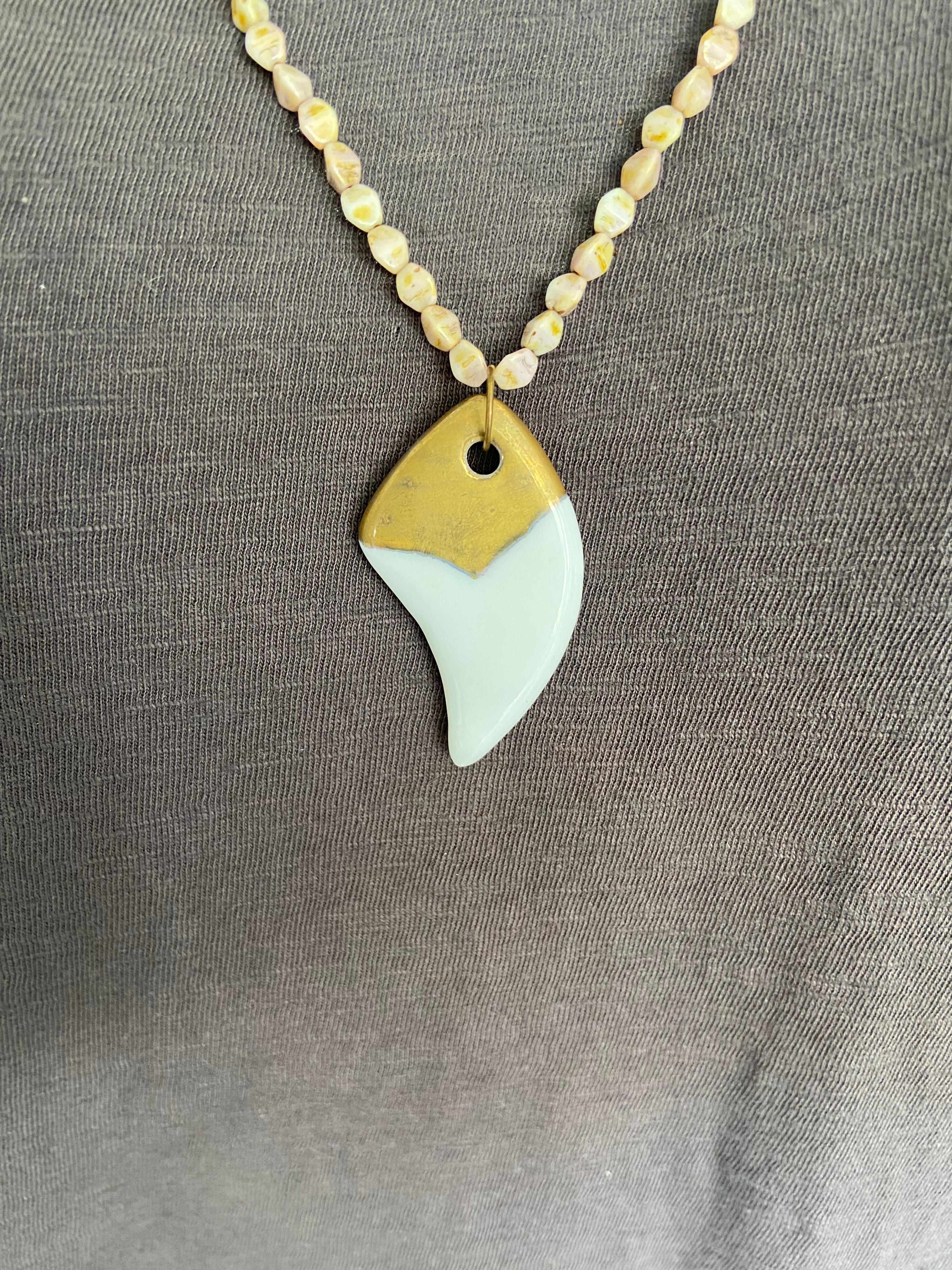 Shark Tooth Pendant Beaded Necklace