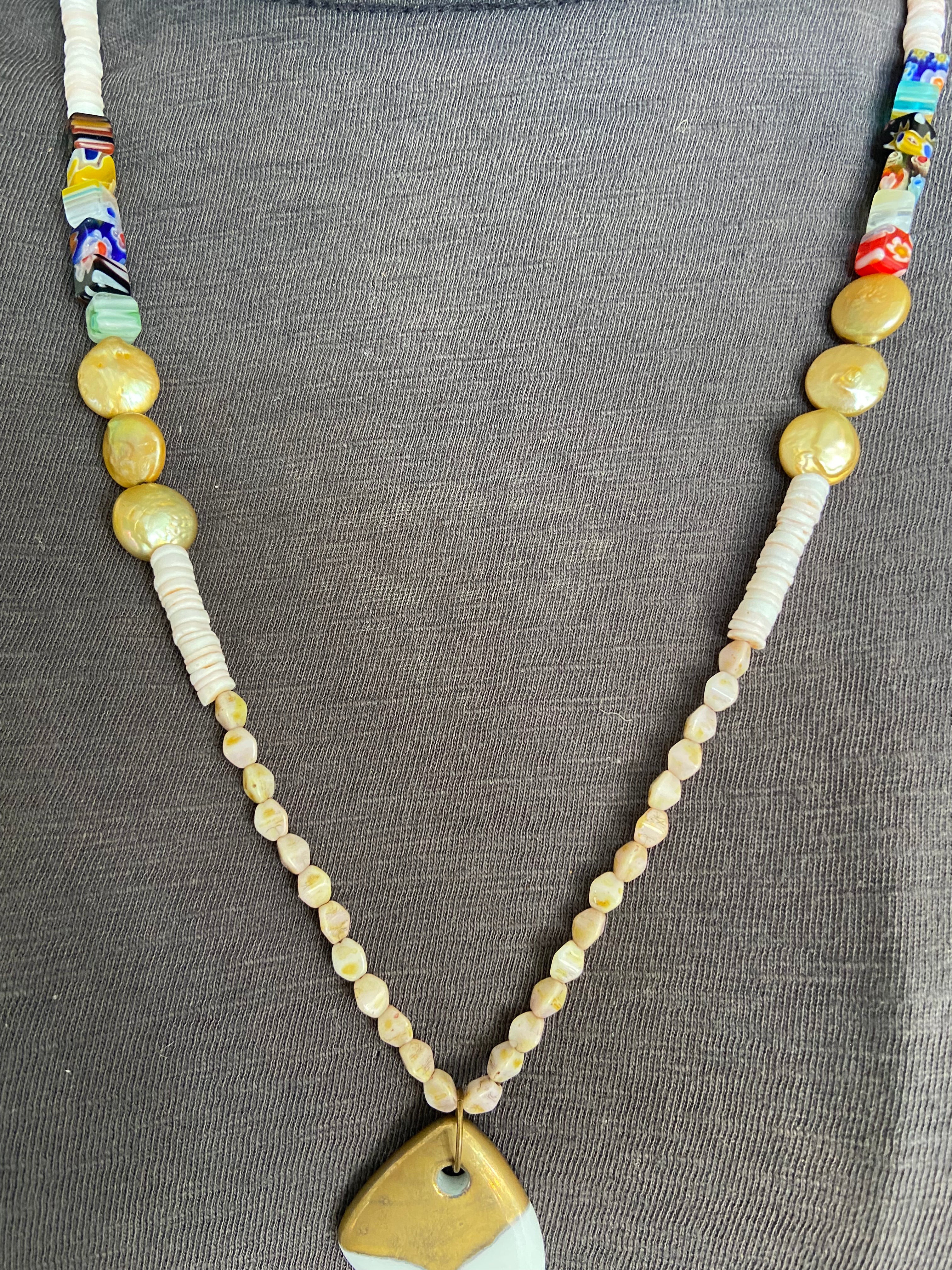 Shark Tooth Pendant Beaded Necklace