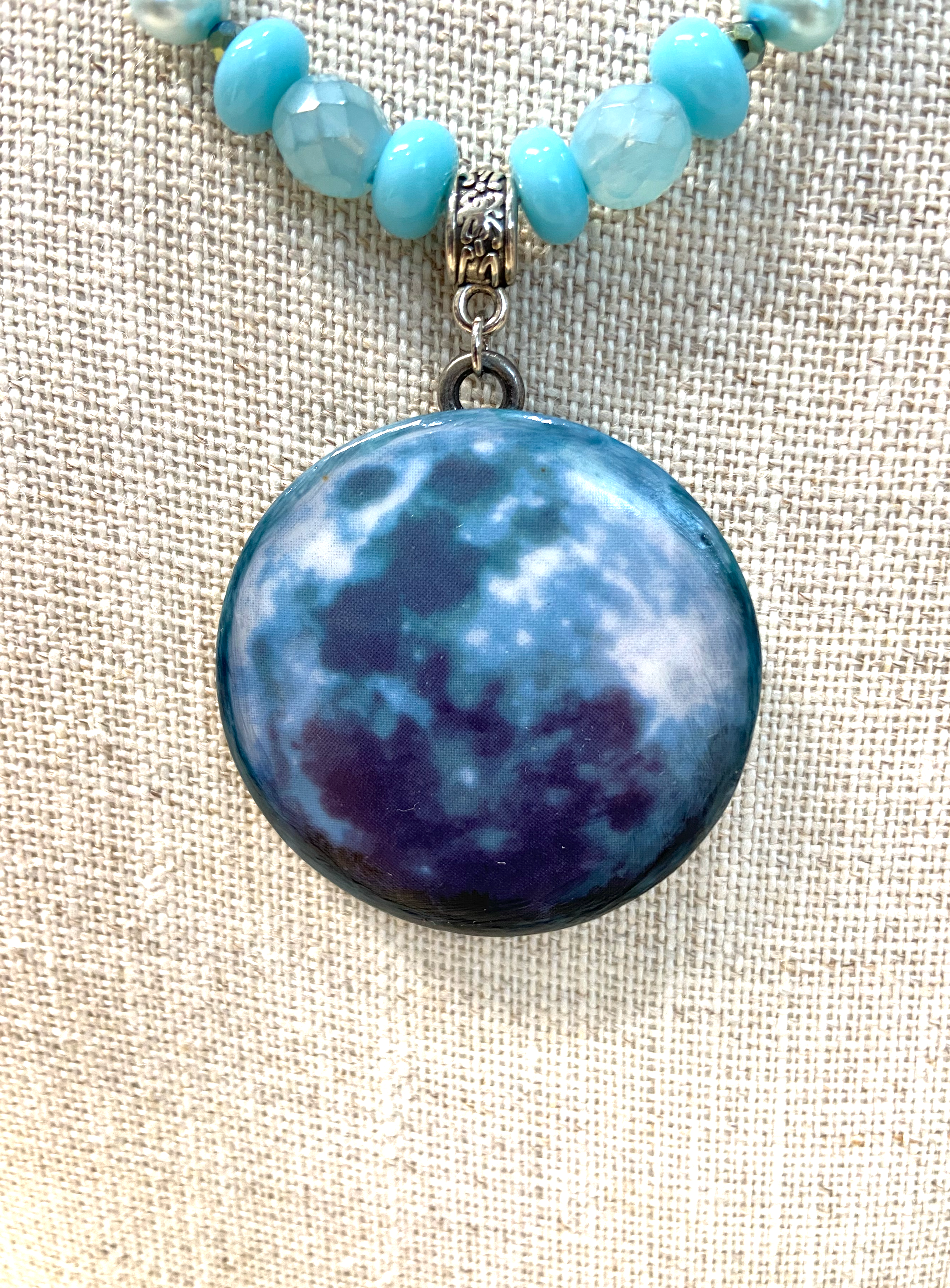 Moon Necklace, Blue Moon, glass pearl beads ,beaded necklace, astrology jewelry