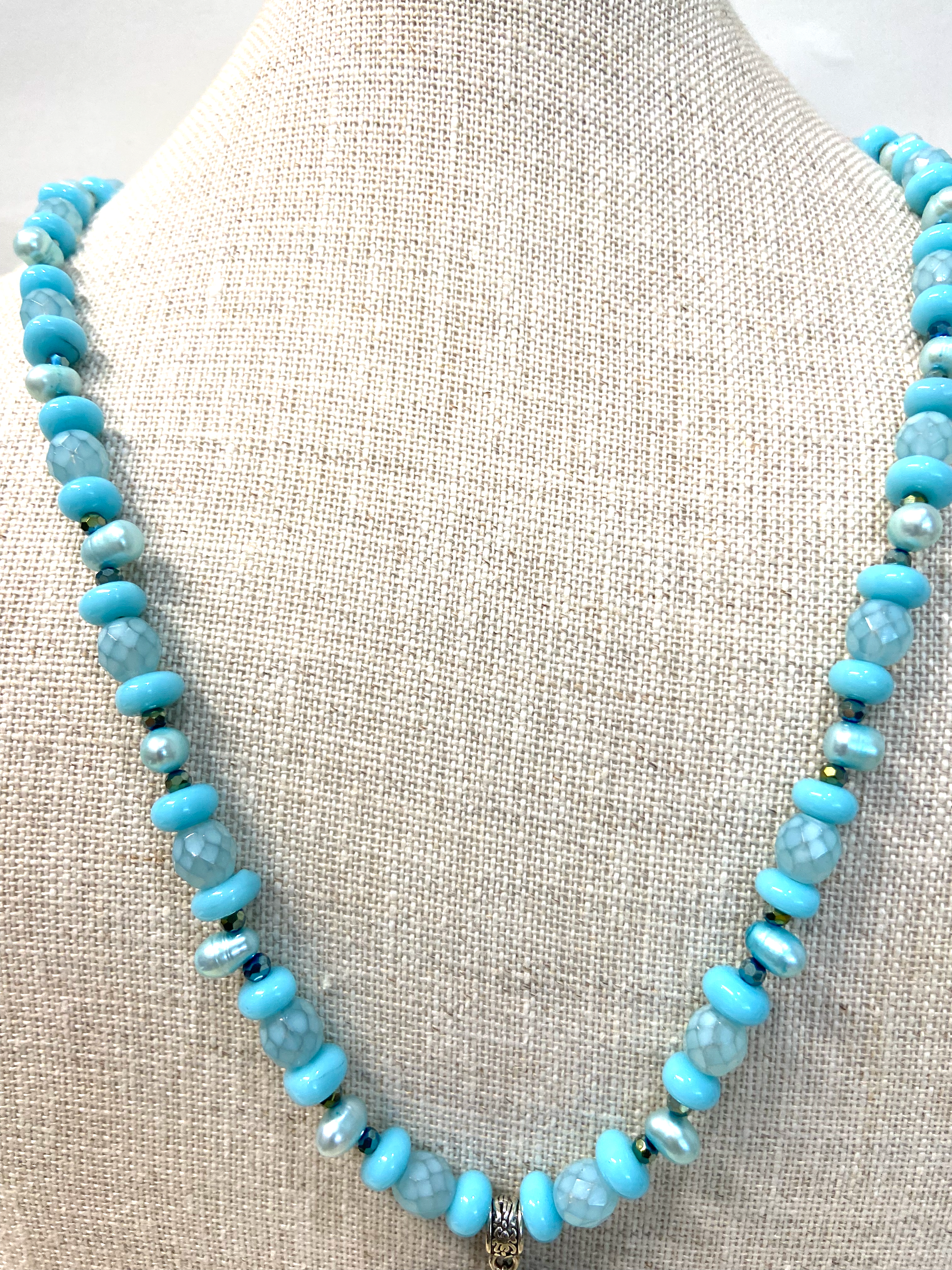 Moon Necklace, Blue Moon, glass pearl beads ,beaded necklace, astrology jewelry