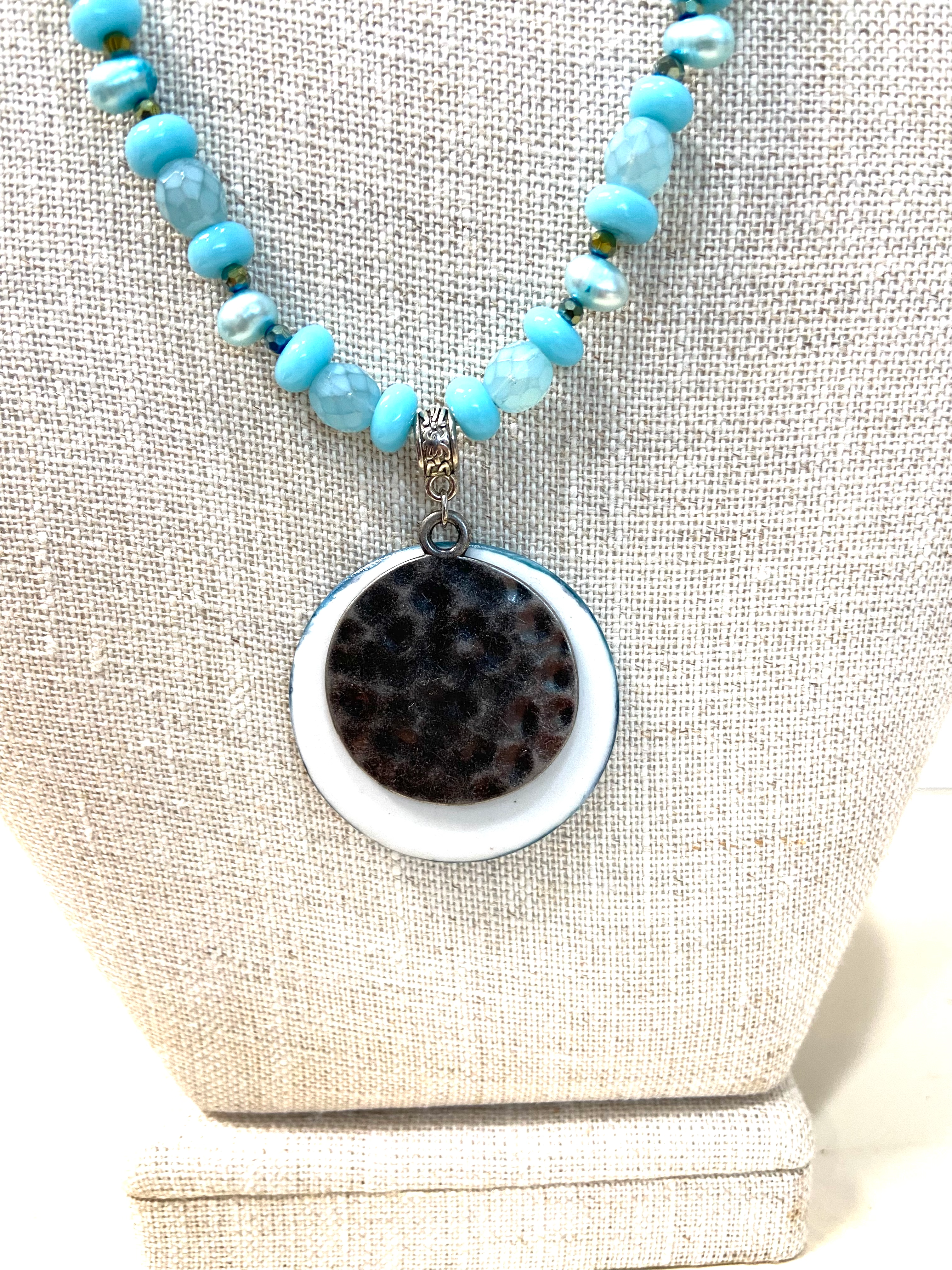 Moon Necklace, Blue Moon, glass pearl beads ,beaded necklace, astrology jewelry