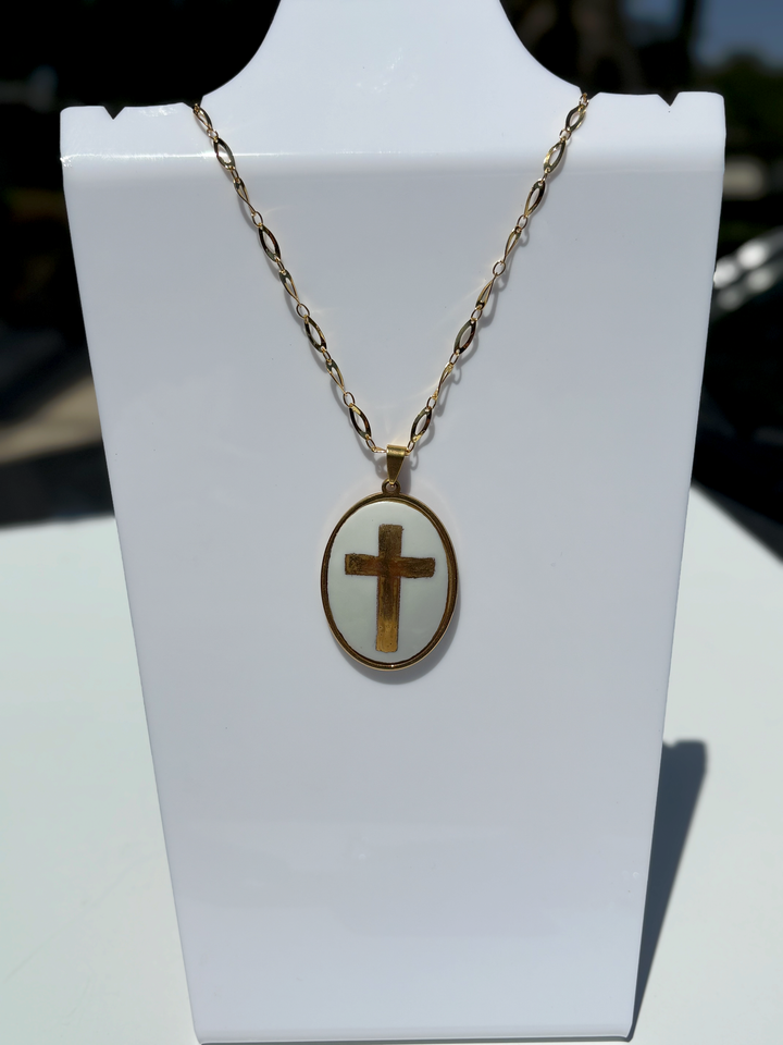 Gold Cross Pendant Necklace on a Gold Filled Chain