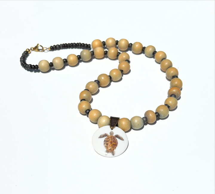 Sea Turtle Pendant Beaded Necklace Coastal Lover Jewelry