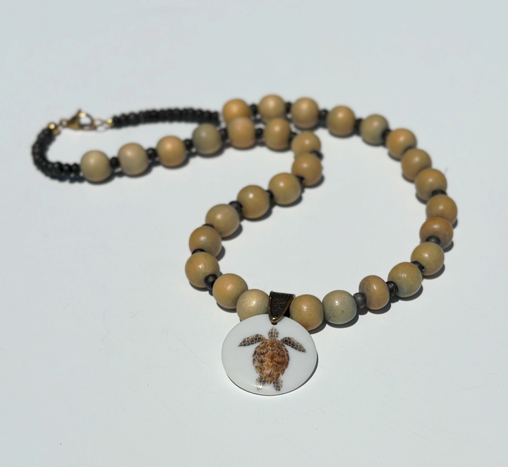 Sea Turtle Pendant Beaded Necklace Coastal Lover Jewelry
