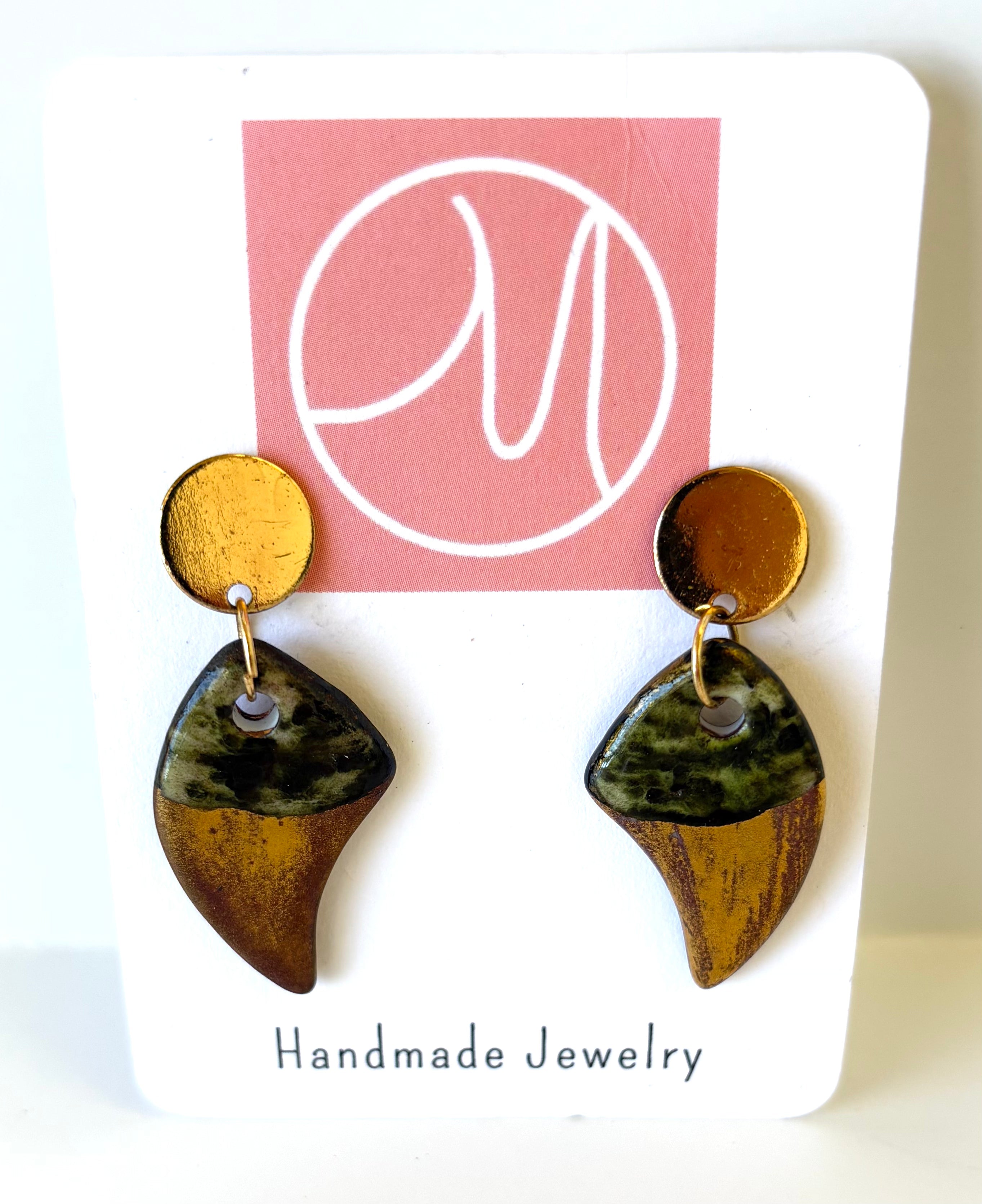 Gold & Black Shark Tooth Stud Earrings