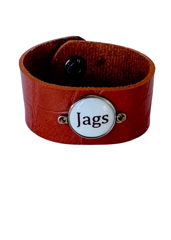 Leather strap bracelet Porcelain Pendant Jags Jaguars Football Mascot Jewelry