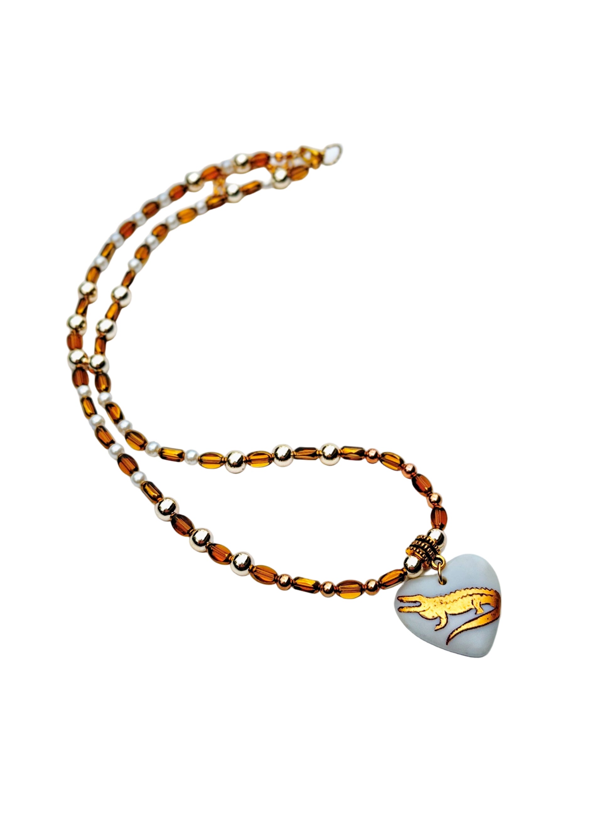 Gator Game Day Necklace – White Heart Porcelain Pendant