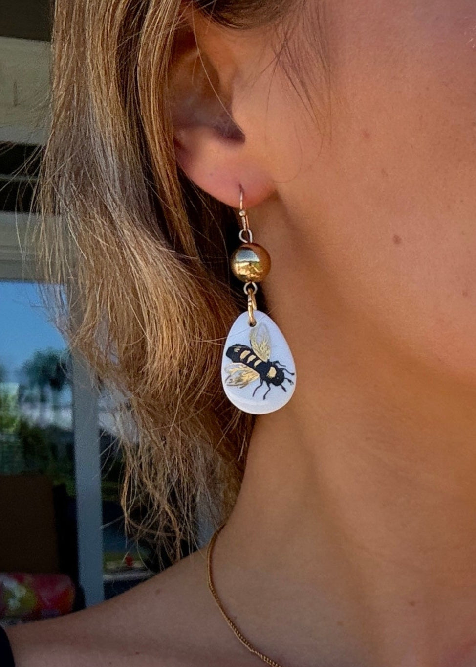 Bumblebee Porcelain Gold Ball Earrings