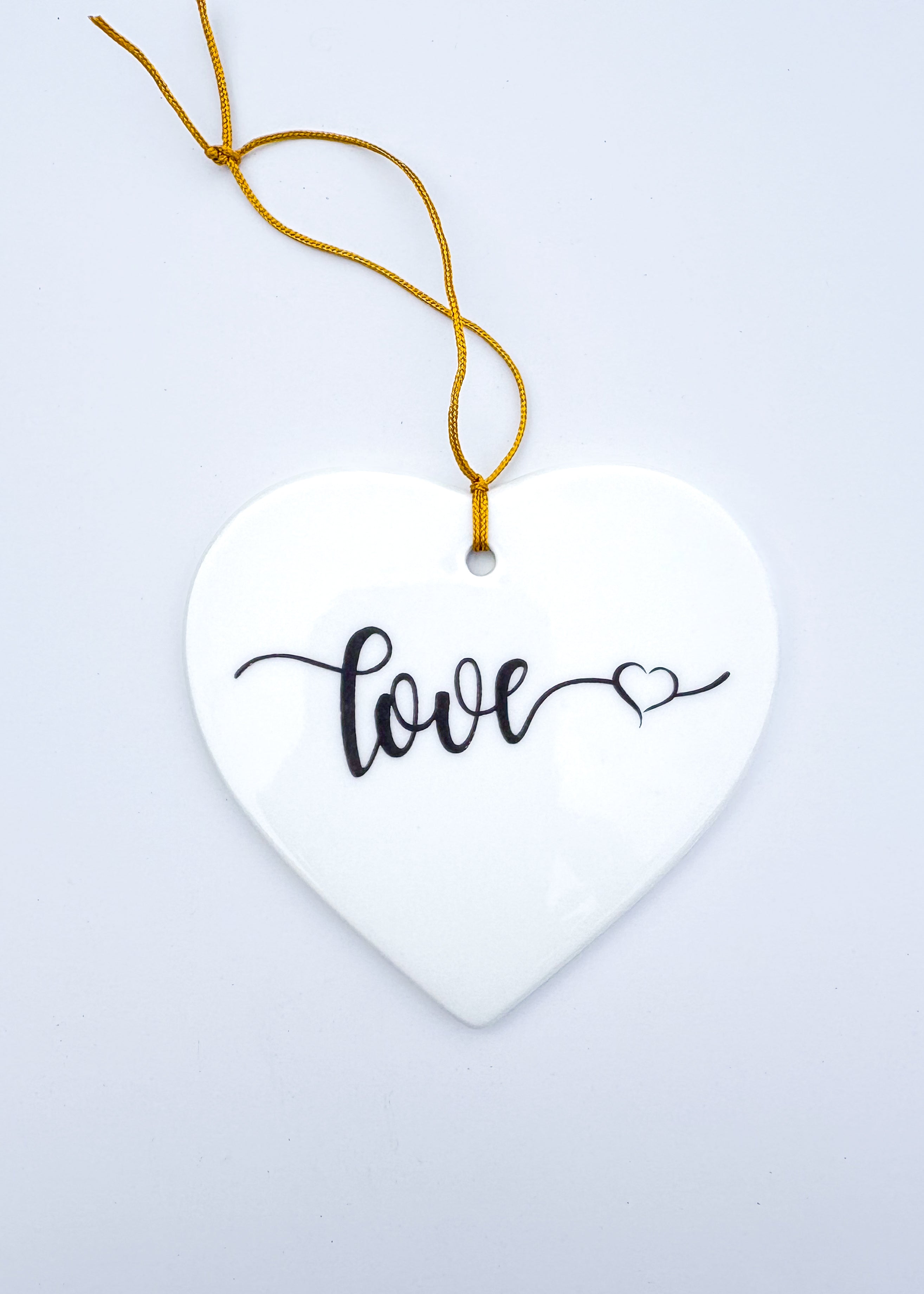 White Heart “Love” Porcelain Ornament