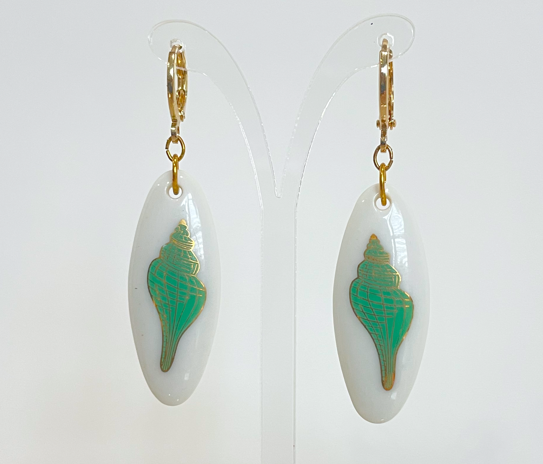 Spiral Shell Porcelain Pendant Gold Ring Earrings