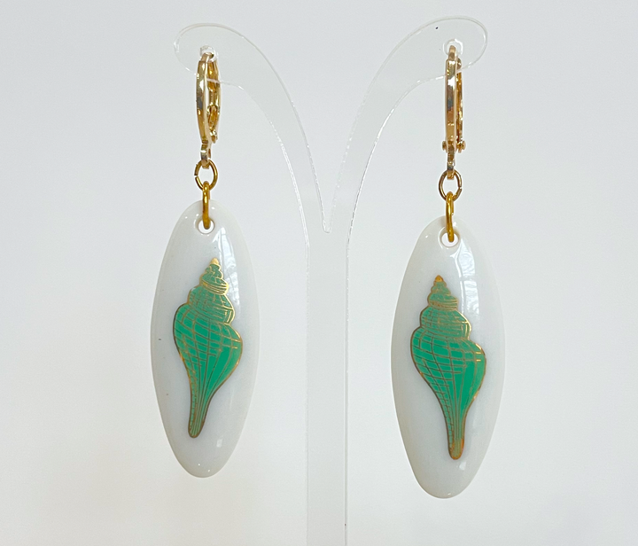Spiral Shell Earrings Coastal Lover Jewelry Green