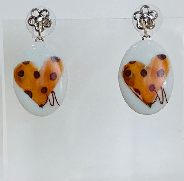 Polka Dot Heart Porcelain Pendant Earrings