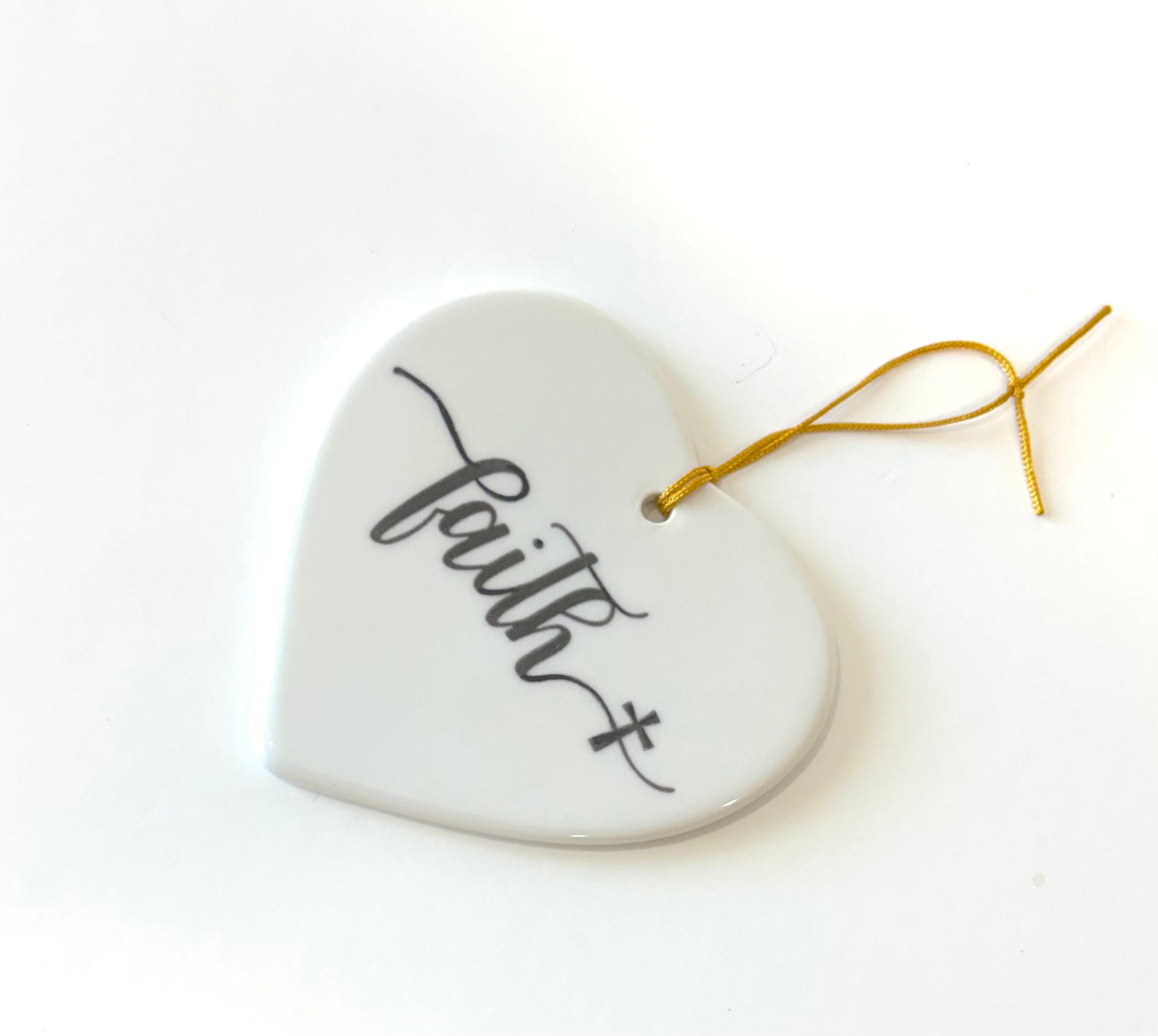 White Porcelain Heart Ornament “Faith” Hand Painted