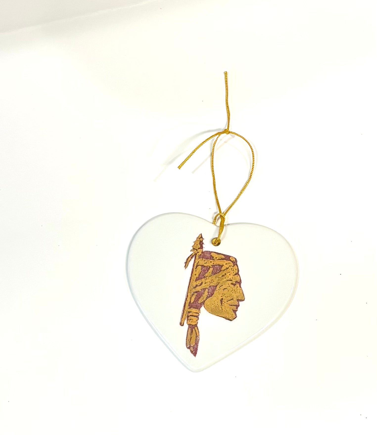 White Porcelain Heart 3.25" Ornament with a Indian Head