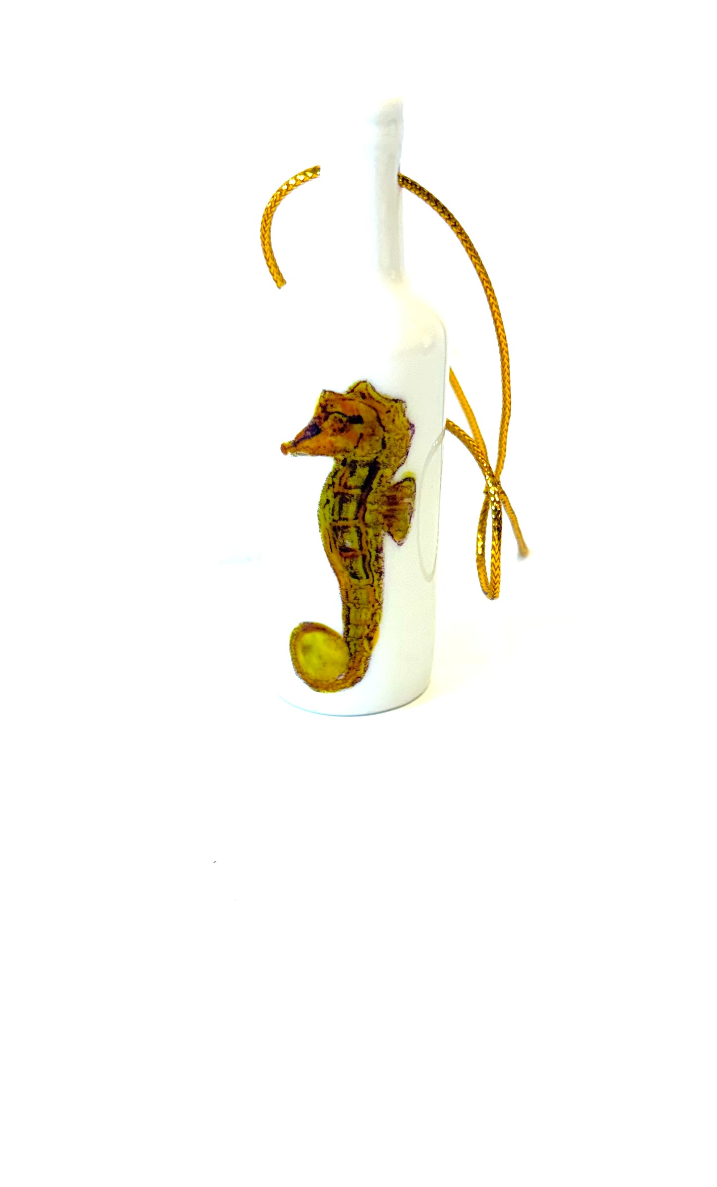 White Porcelain Wine Bottle Ornament – 3.25" Hand-Painted Flamingo