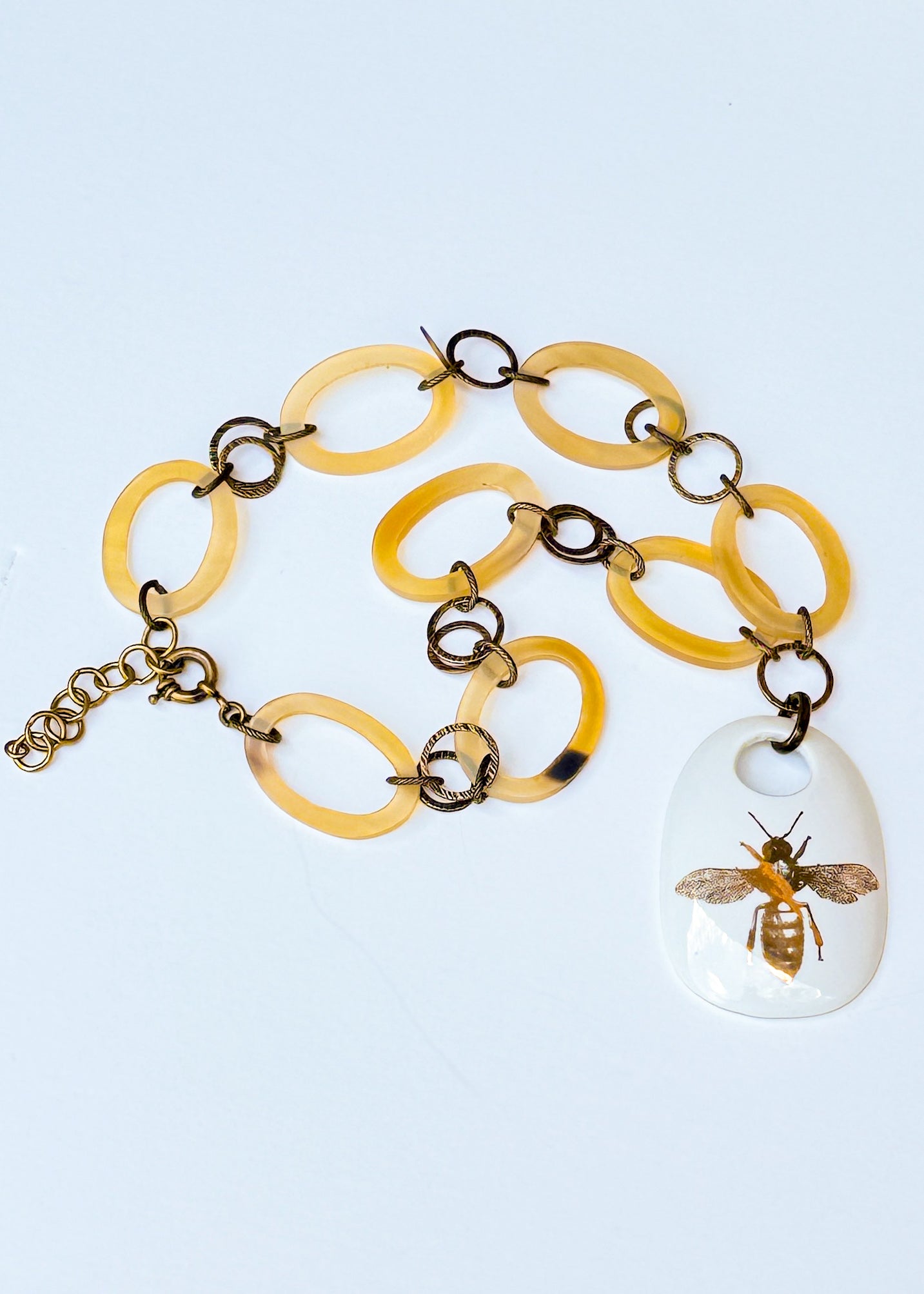Bee Porcelain Pendant Chain Link Necklace