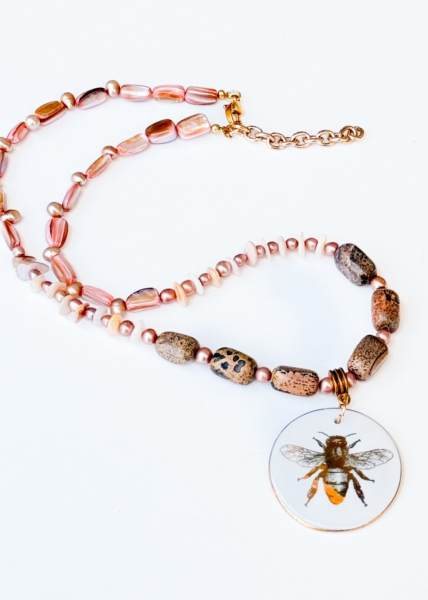 Bee Porcelain Pendant Beaded Necklace