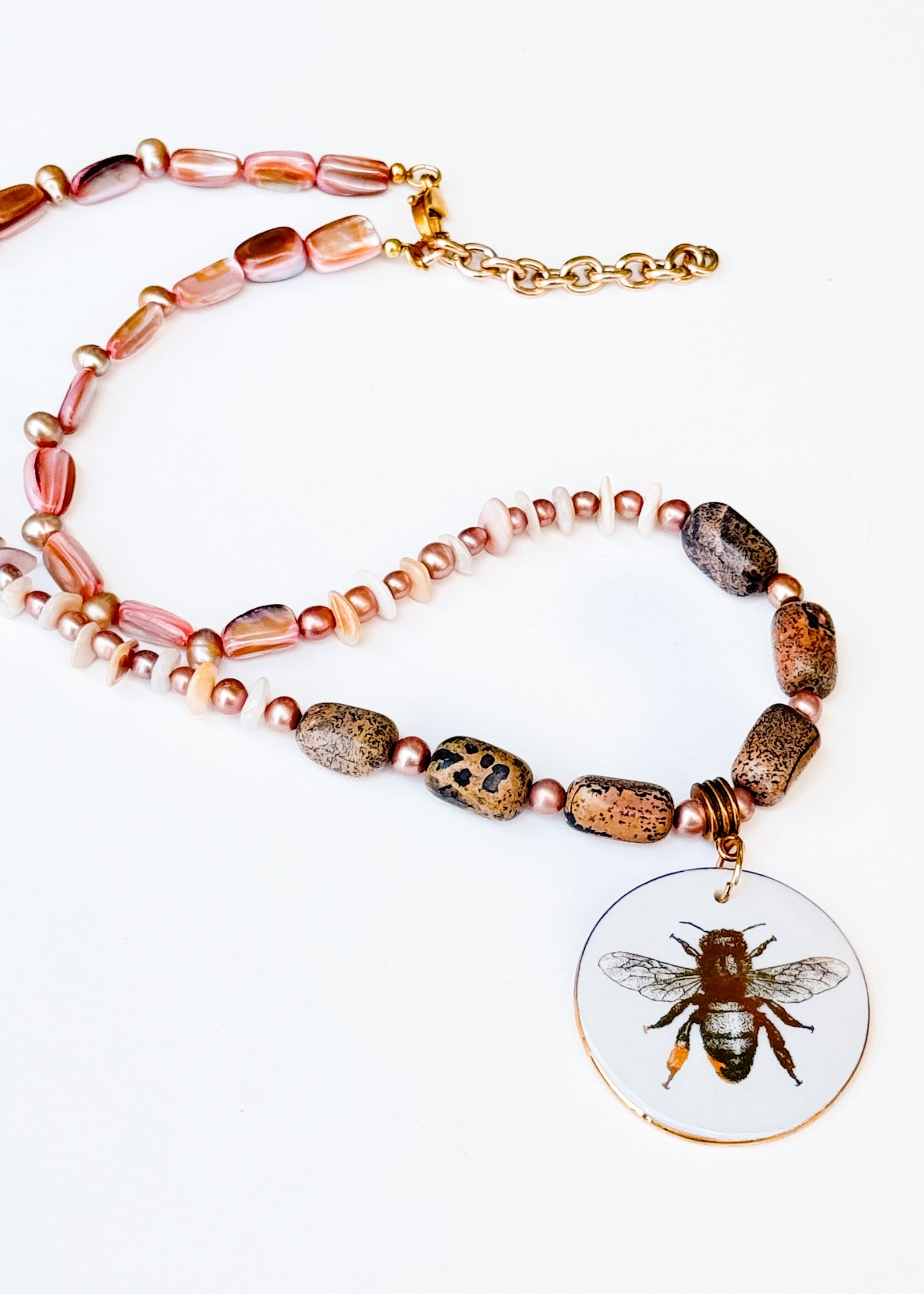 Bee Porcelain Pendant Beaded Necklace