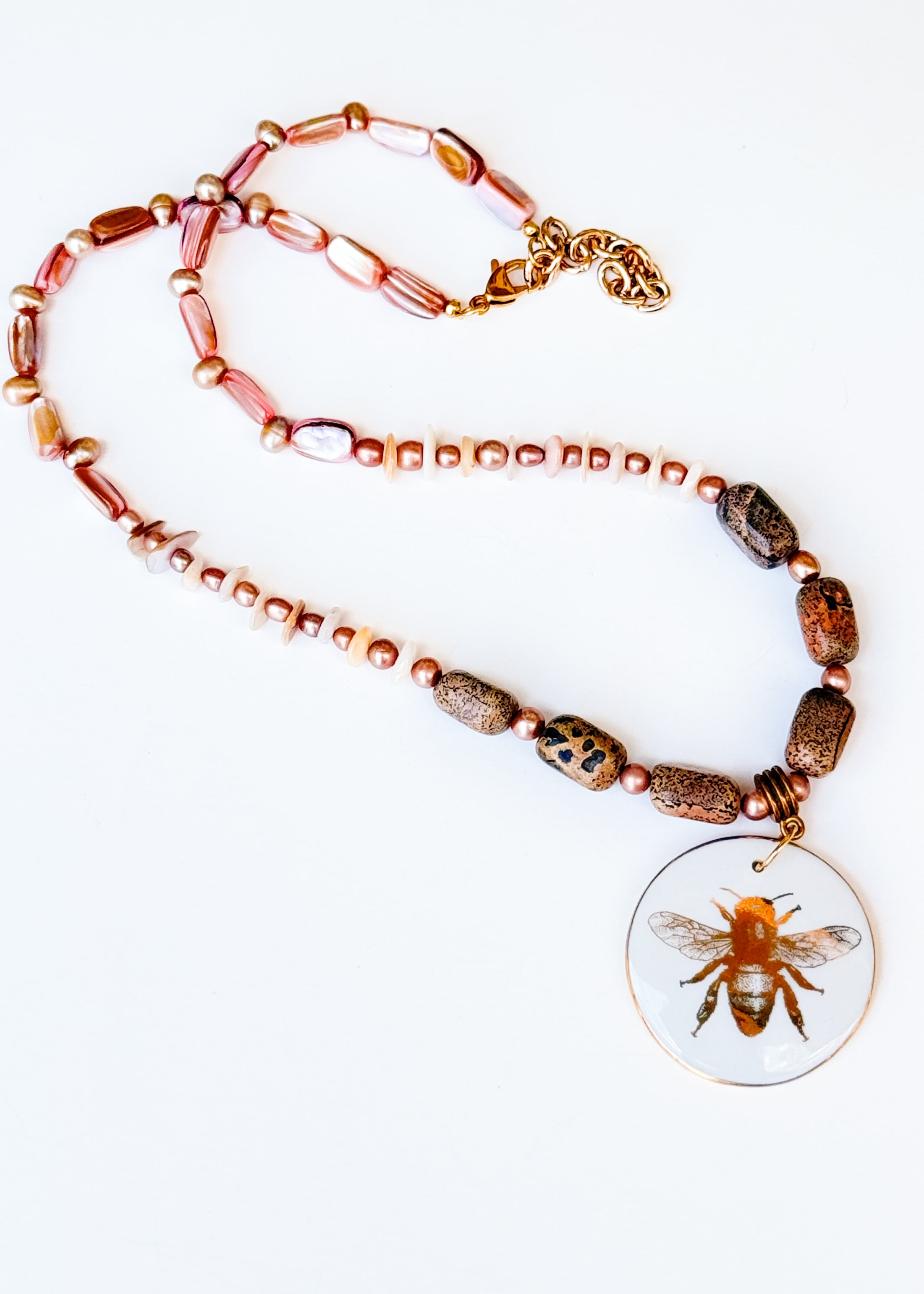 Bee Porcelain Pendant Beaded Necklace