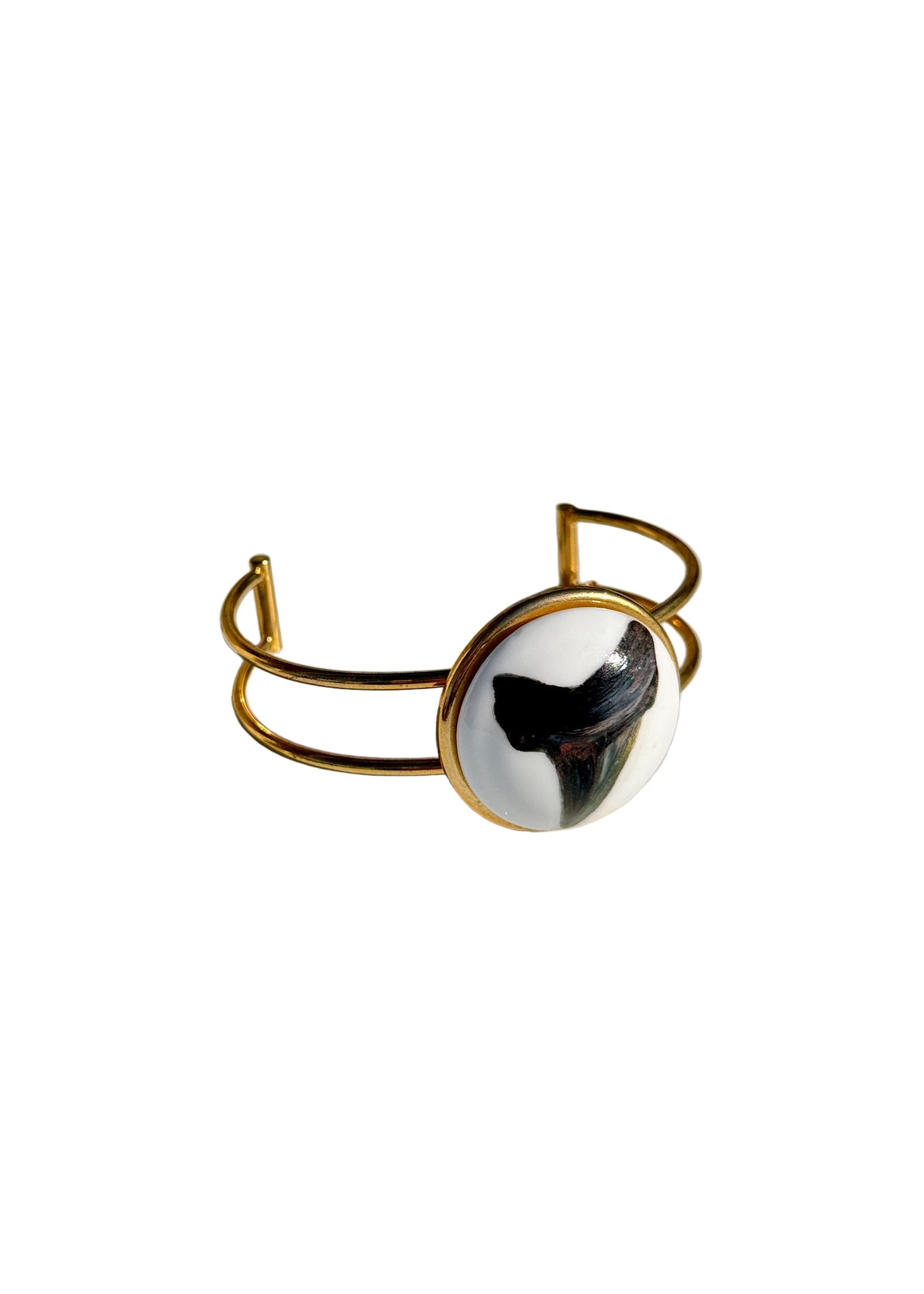 Shark Tooth Porcelain Pendant Gold Cuff Adjustable Bracelet