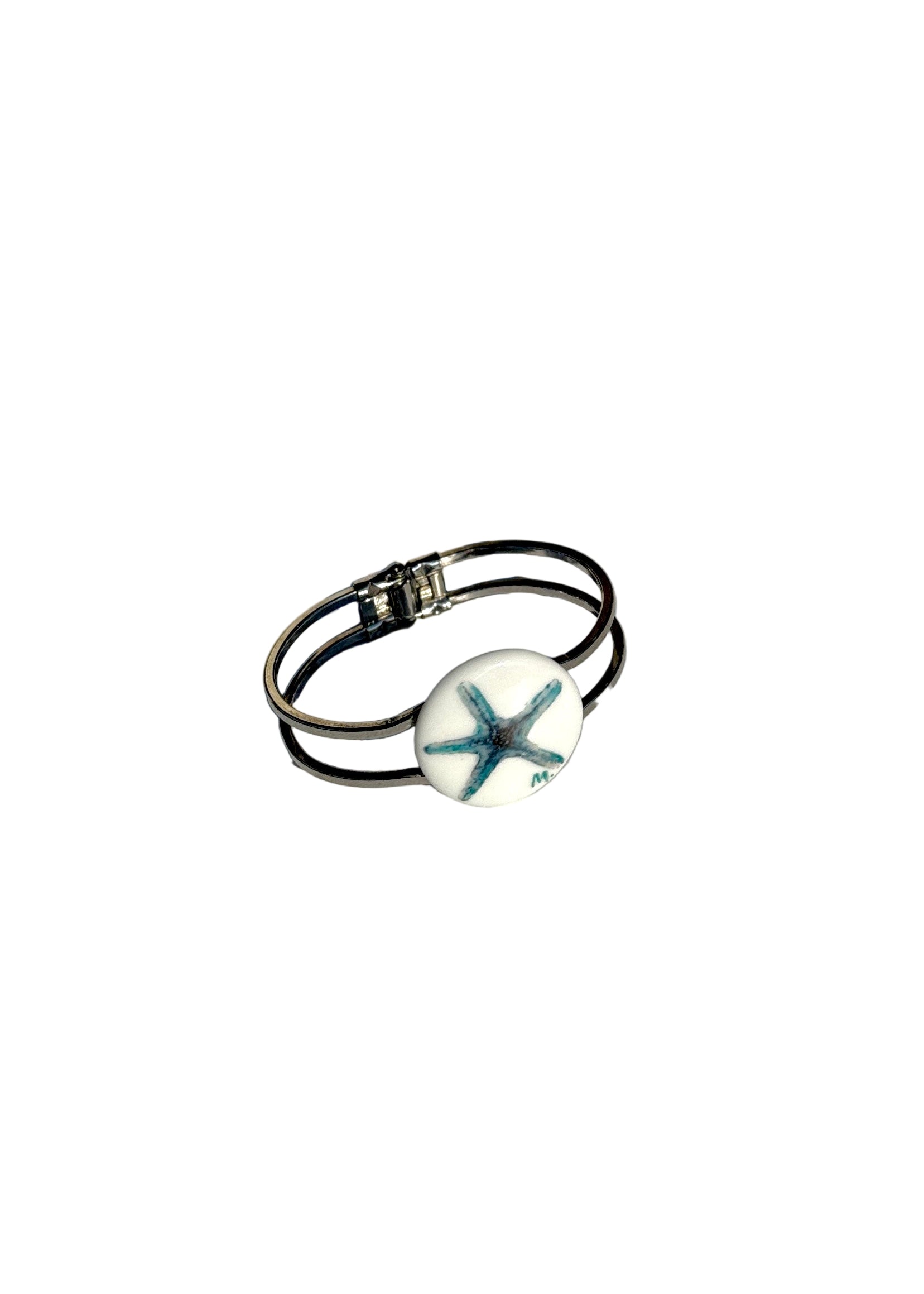 Starfish Porcelain Pendant Stainless Steel Bangle