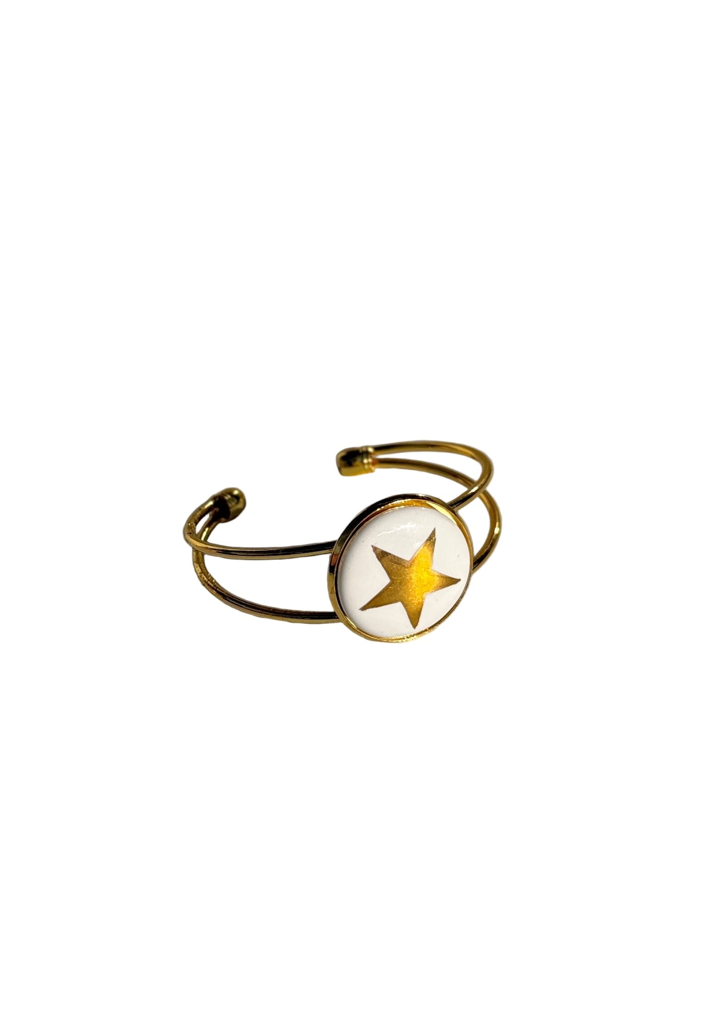 Gold Star Porcelain Bezel Adjustable Cuff Bracelet