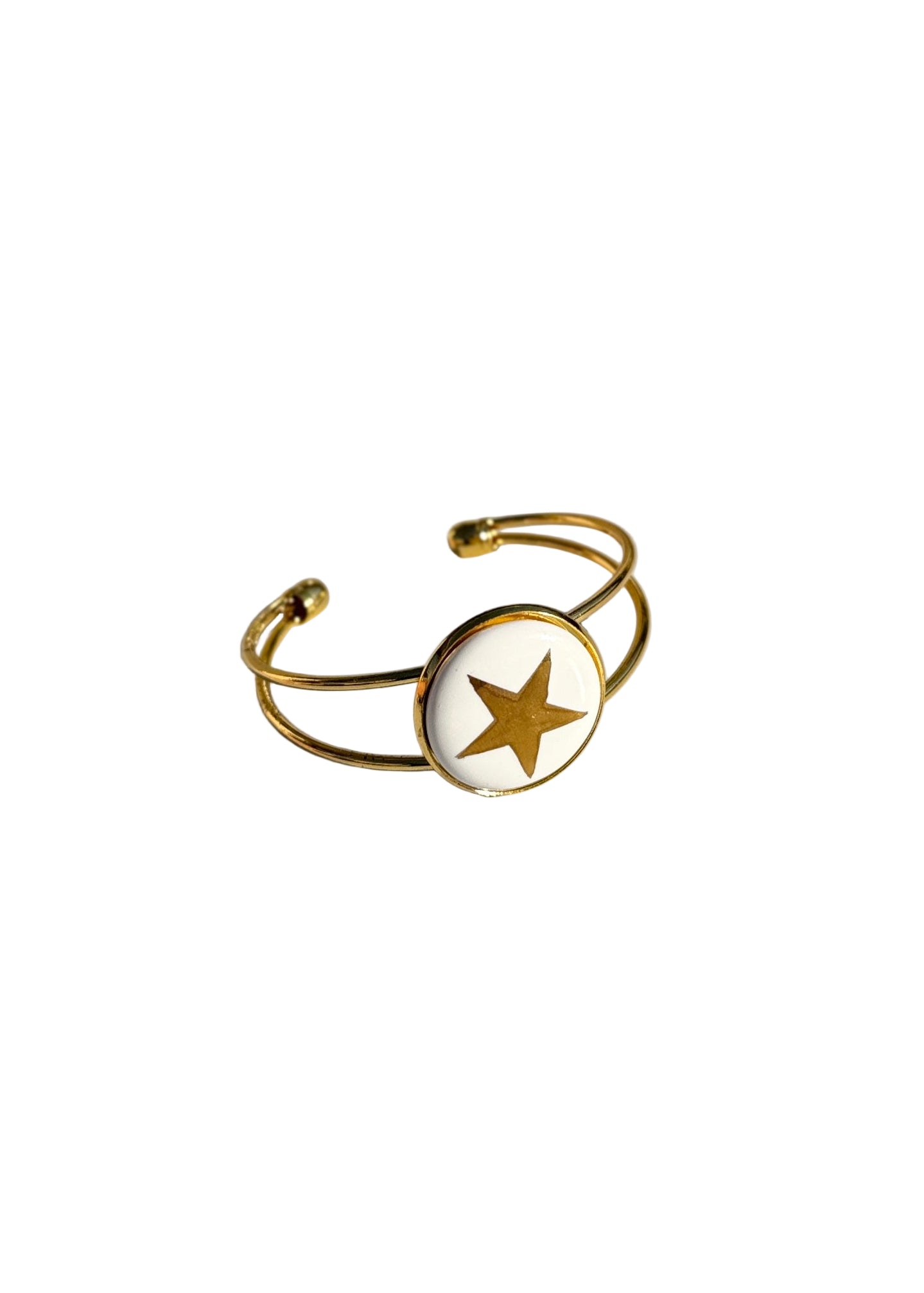 Gold Star Porcelain Bezel Adjustable Cuff Bracelet