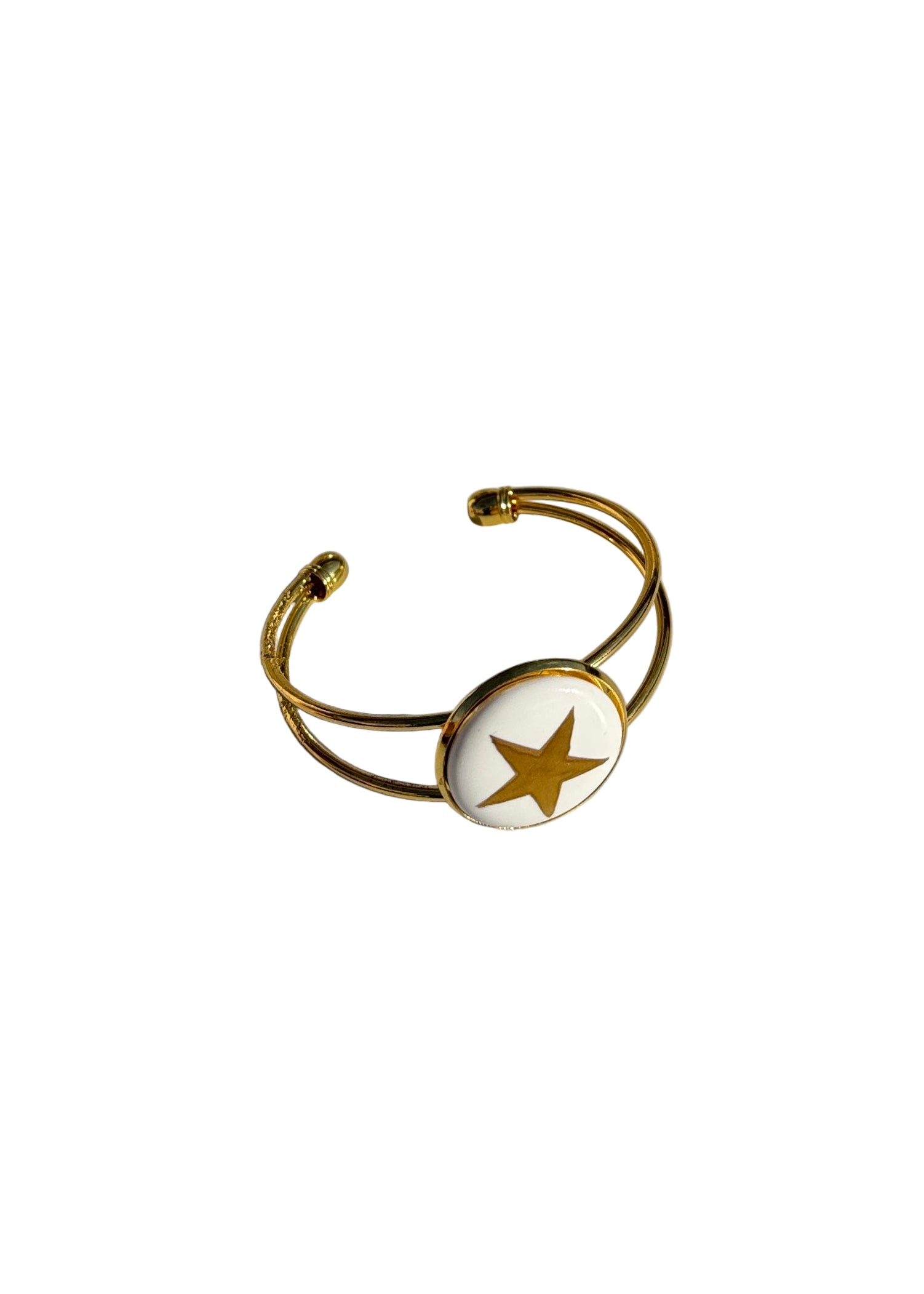 Gold Star Porcelain Bezel Adjustable Cuff Bracelet