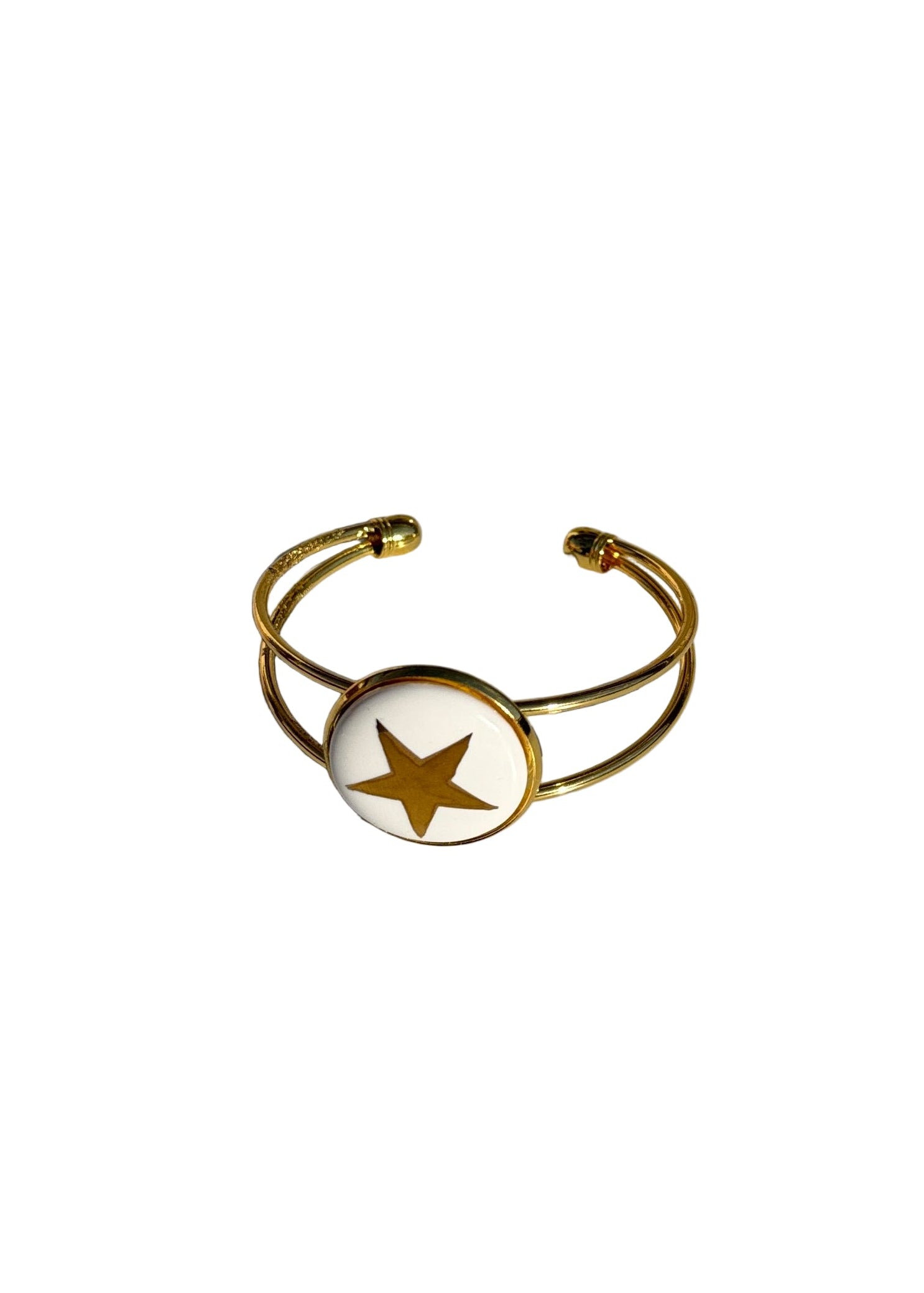 Gold Star Porcelain Bezel Adjustable Cuff Bracelet