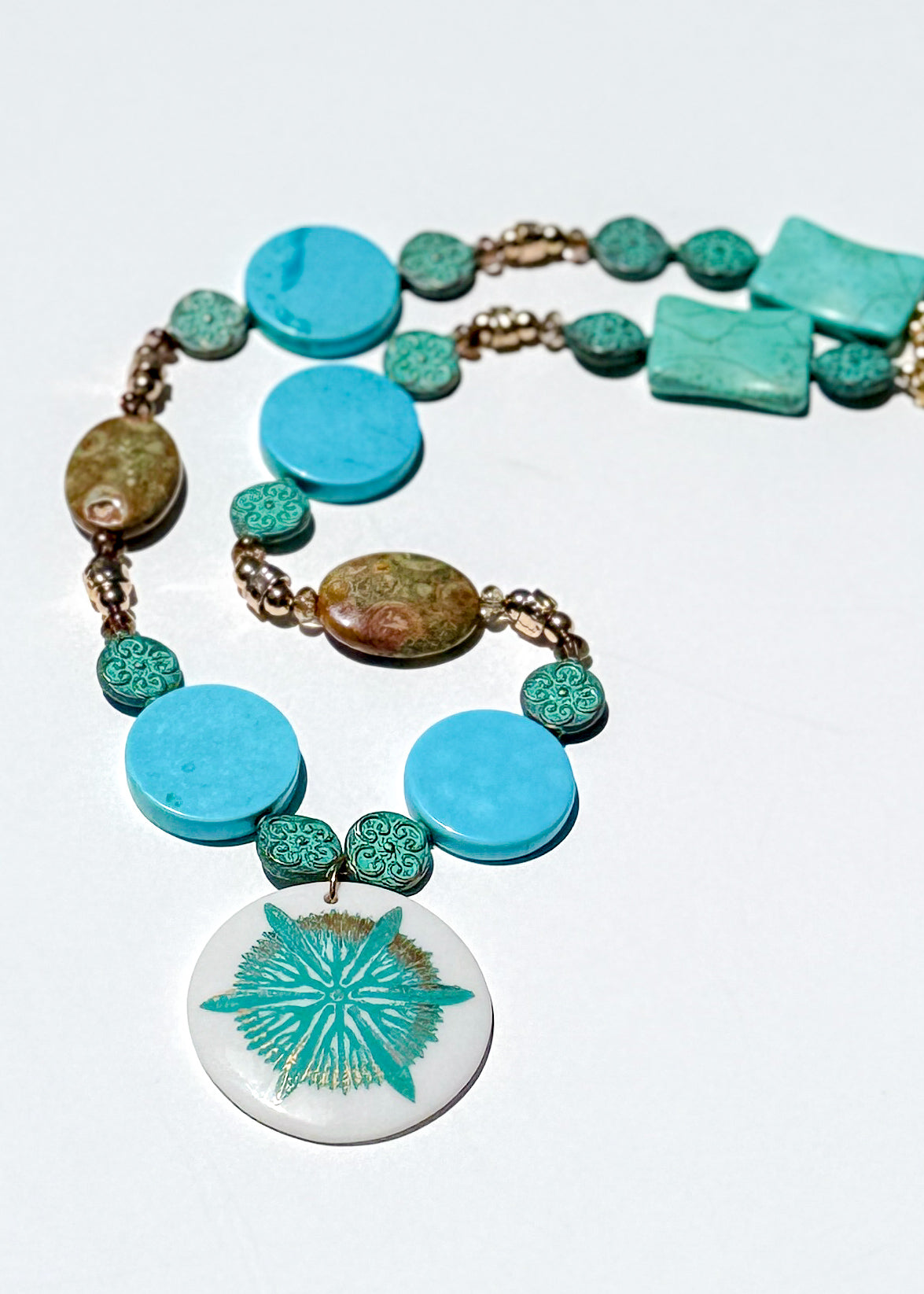 Porcelain Pendent Necklace Turquoise Jewelry Beaded