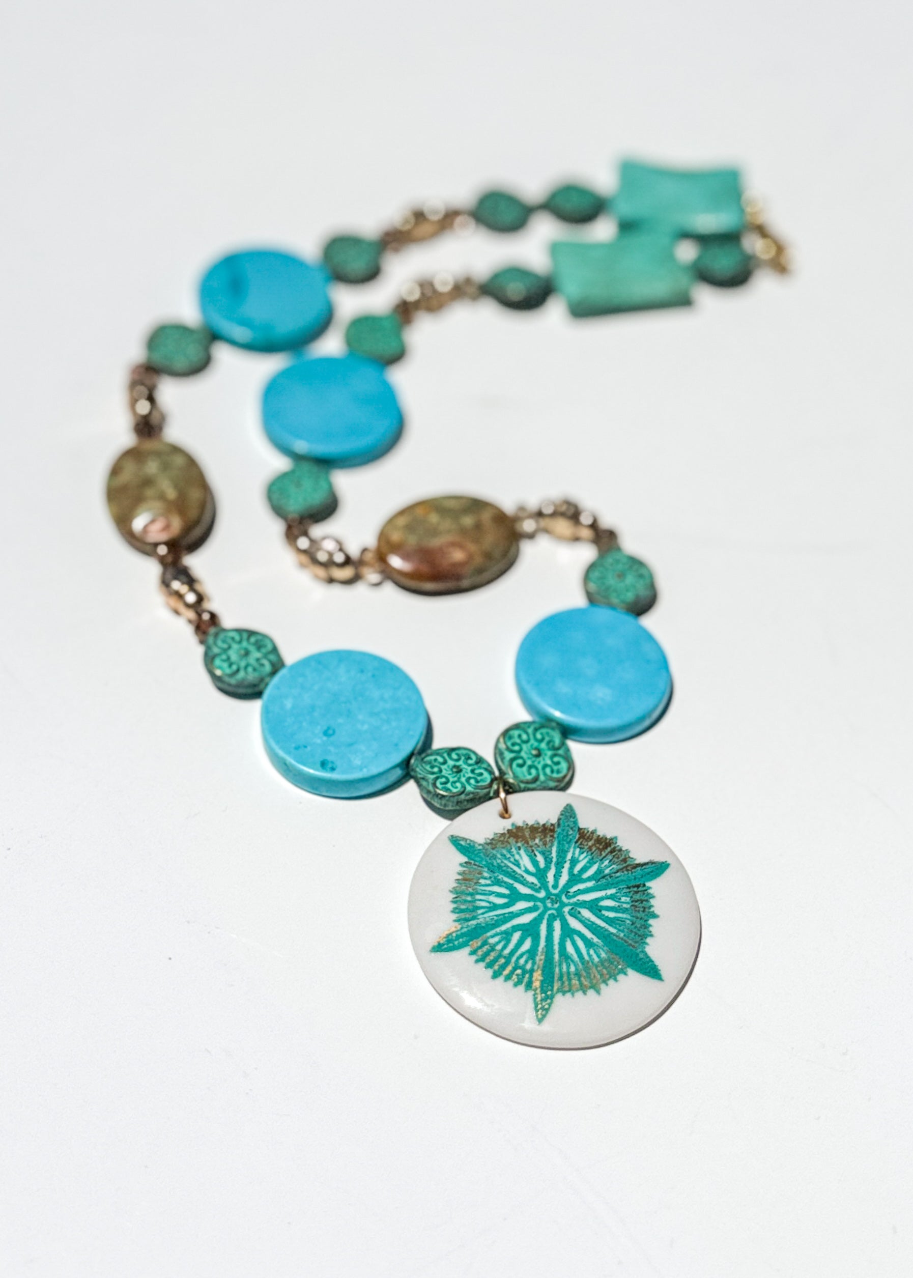 Porcelain Pendent Necklace Turquoise Jewelry Beaded